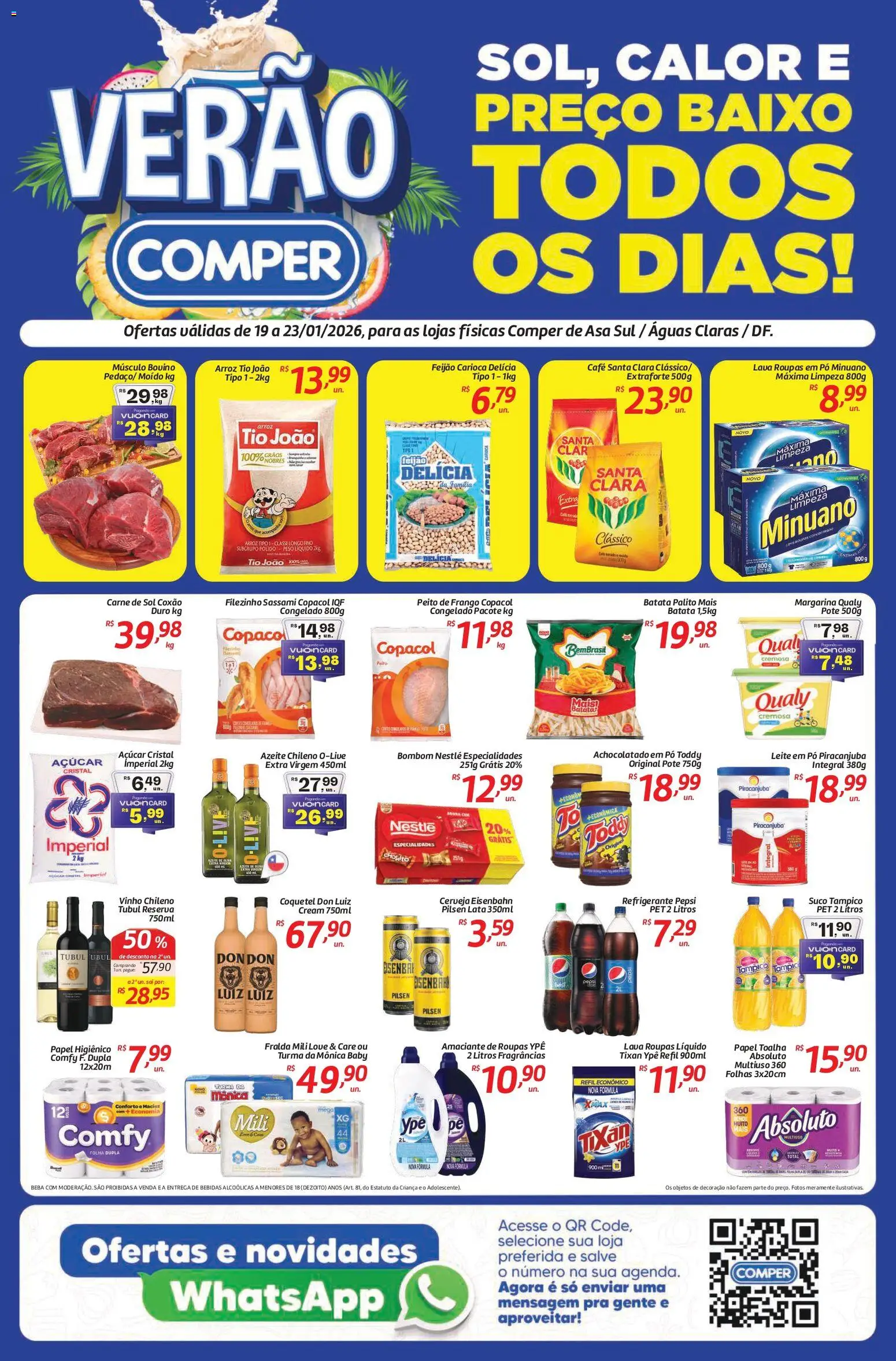 Pré-Visualização do folheto "Ofertas da semana" da loja Comper válido a partir de 19/01/2026 - Leite, Açúcar, Refrigerante, Papel higiênico, Amaciante, Especialidades, Músculo bovino, Amaciante de roupas