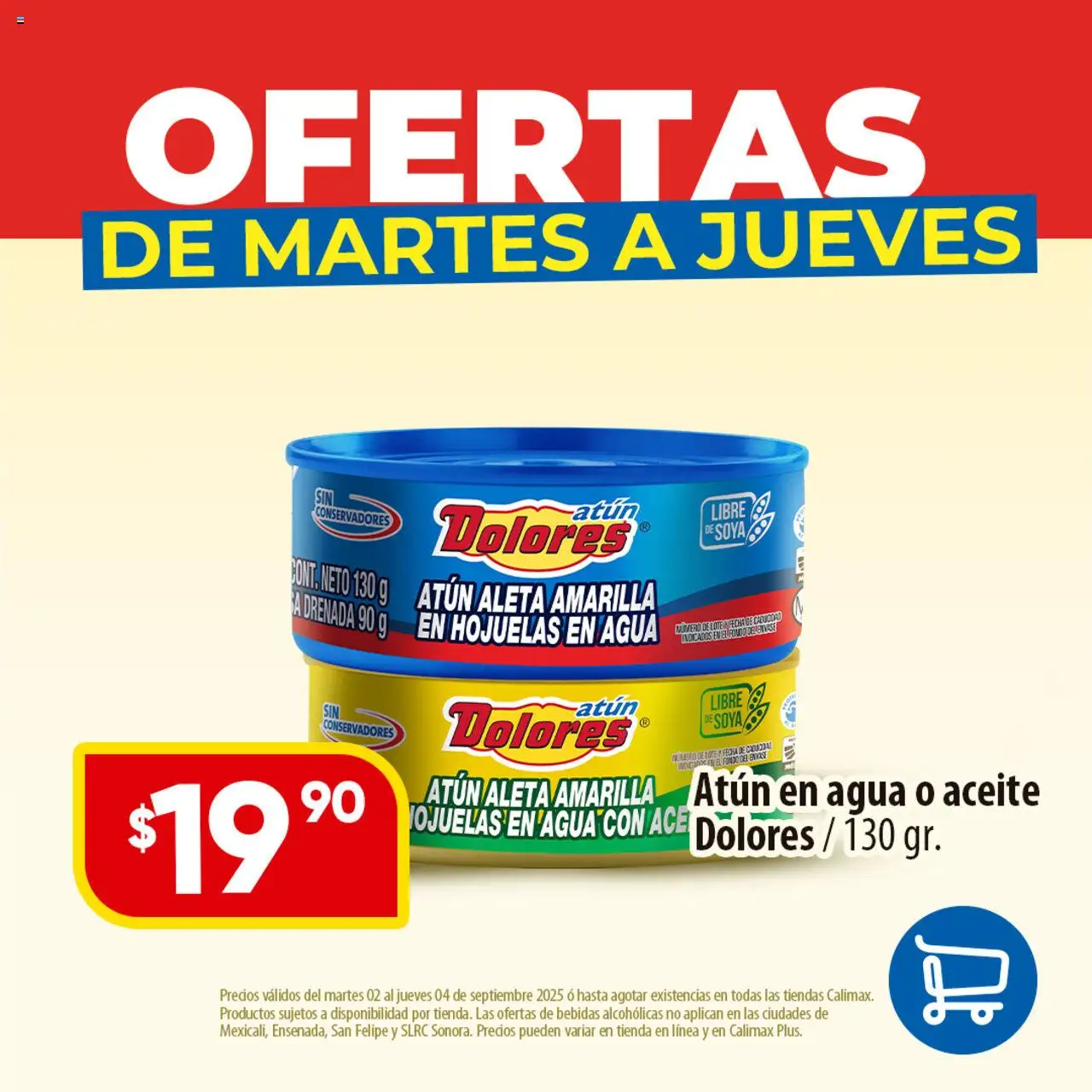 Folleto Martes a Jueves Calimax y sus promociones válidas desde el 02/09/2025 - Número de página 1 - Agua, Bebidas, Aceite, Atún, Hojuelas