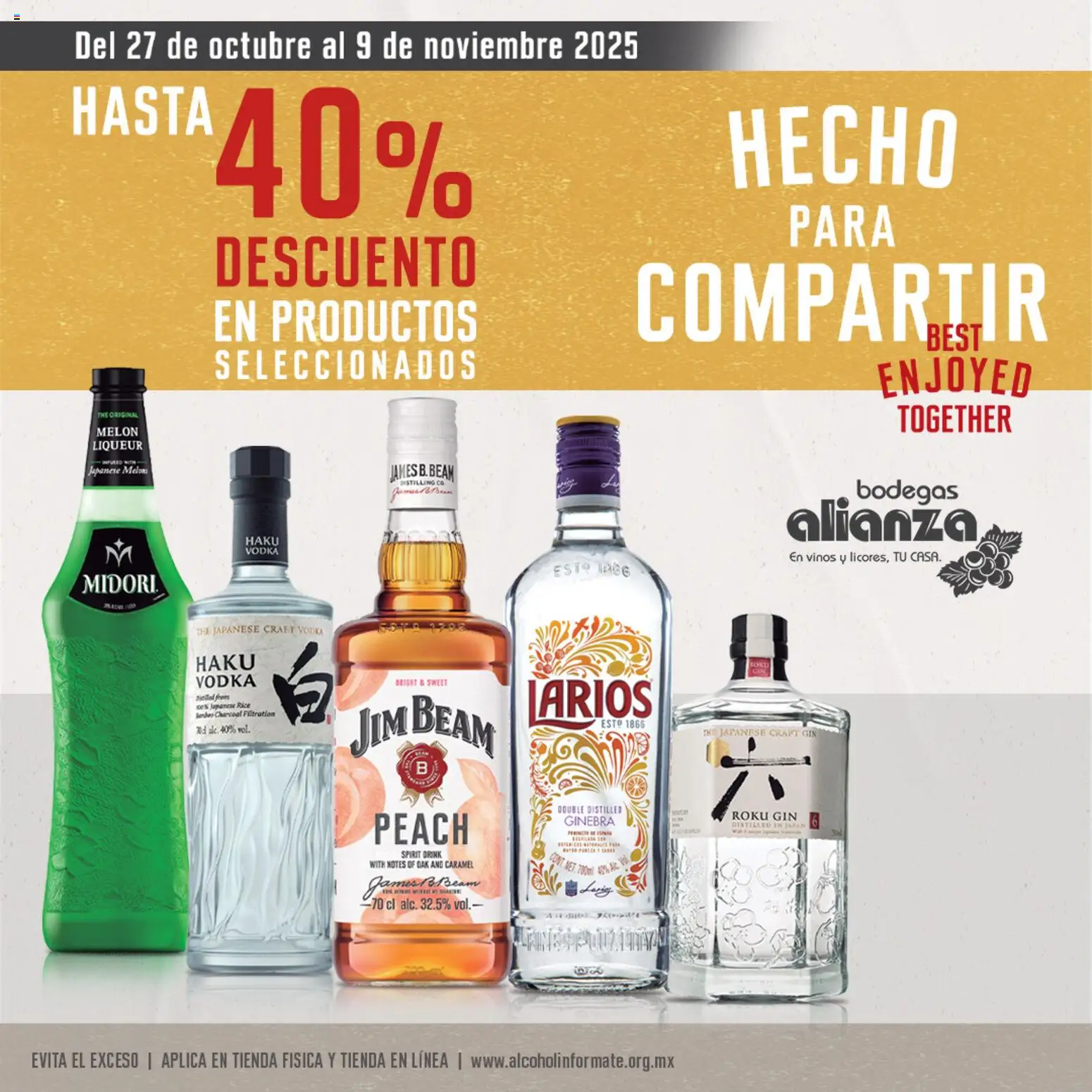 Vista previa las ofertas de la tienda Bodegas Alianza - Catálogo Hecho Para Compartir desde el 27/10/2025 - Vodka, Ginebra, Gin, Melón
