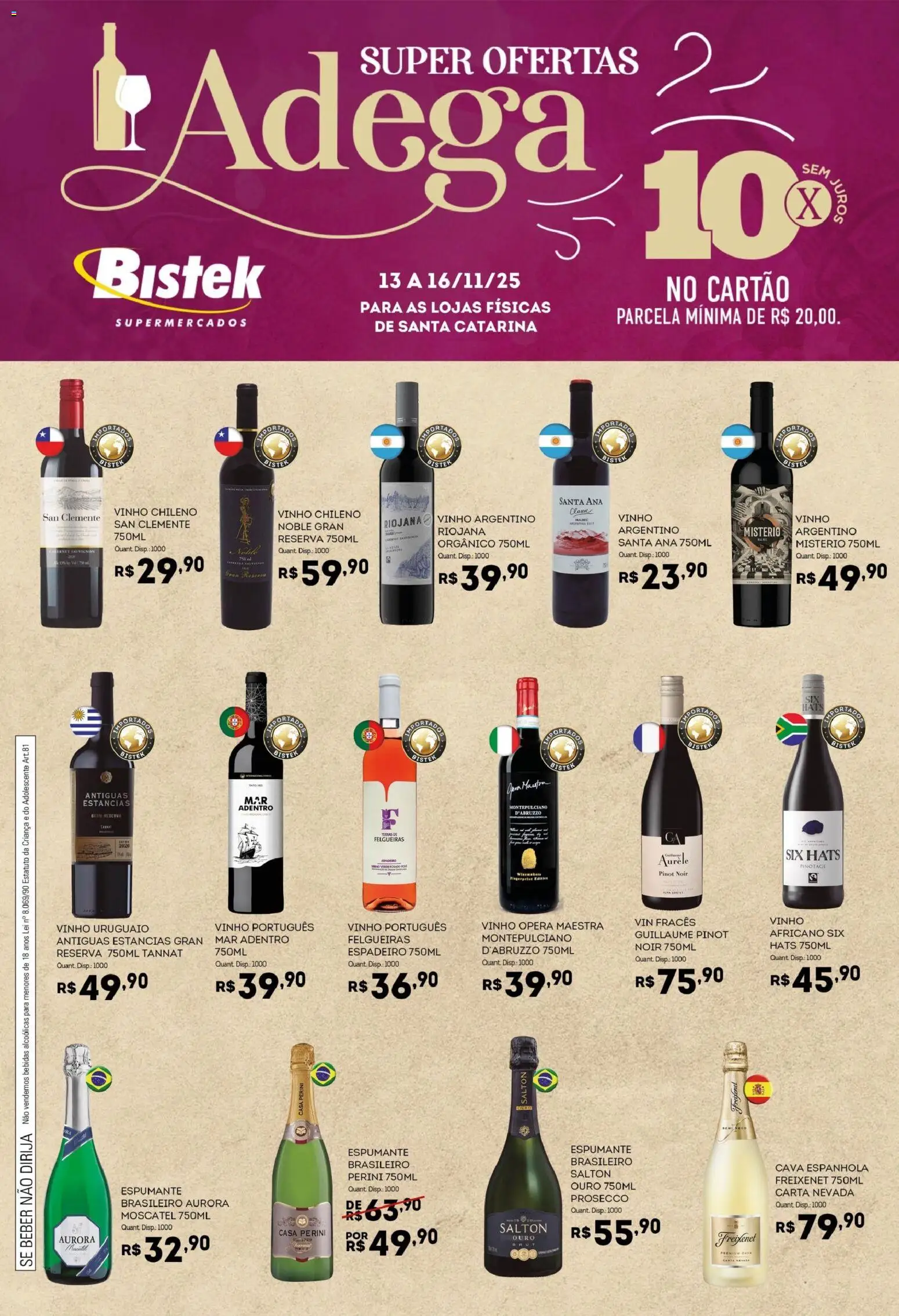 Pré-Visualização do folheto "Ofertas Adega" da loja Bistek Supermercados válido a partir de 13/11/2025