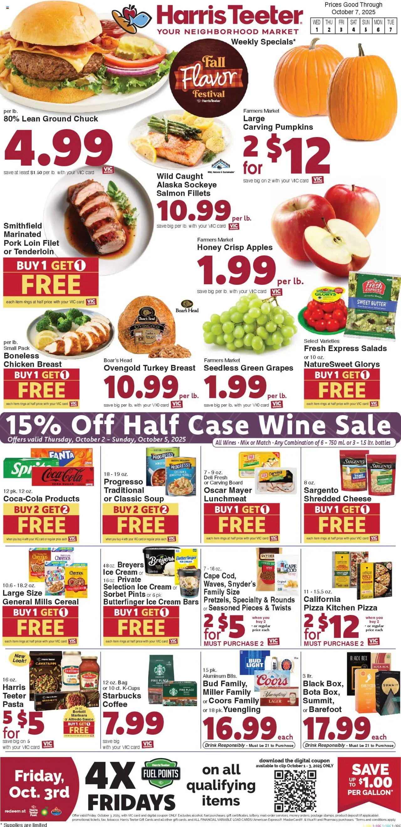 Harris Teeter Weekly Ad from 10/01/2025 - Flyer - Page number 1 - Ice cream, Turkey, Pasta, Bag, Pork, Sauce, Turkey breast, Filet