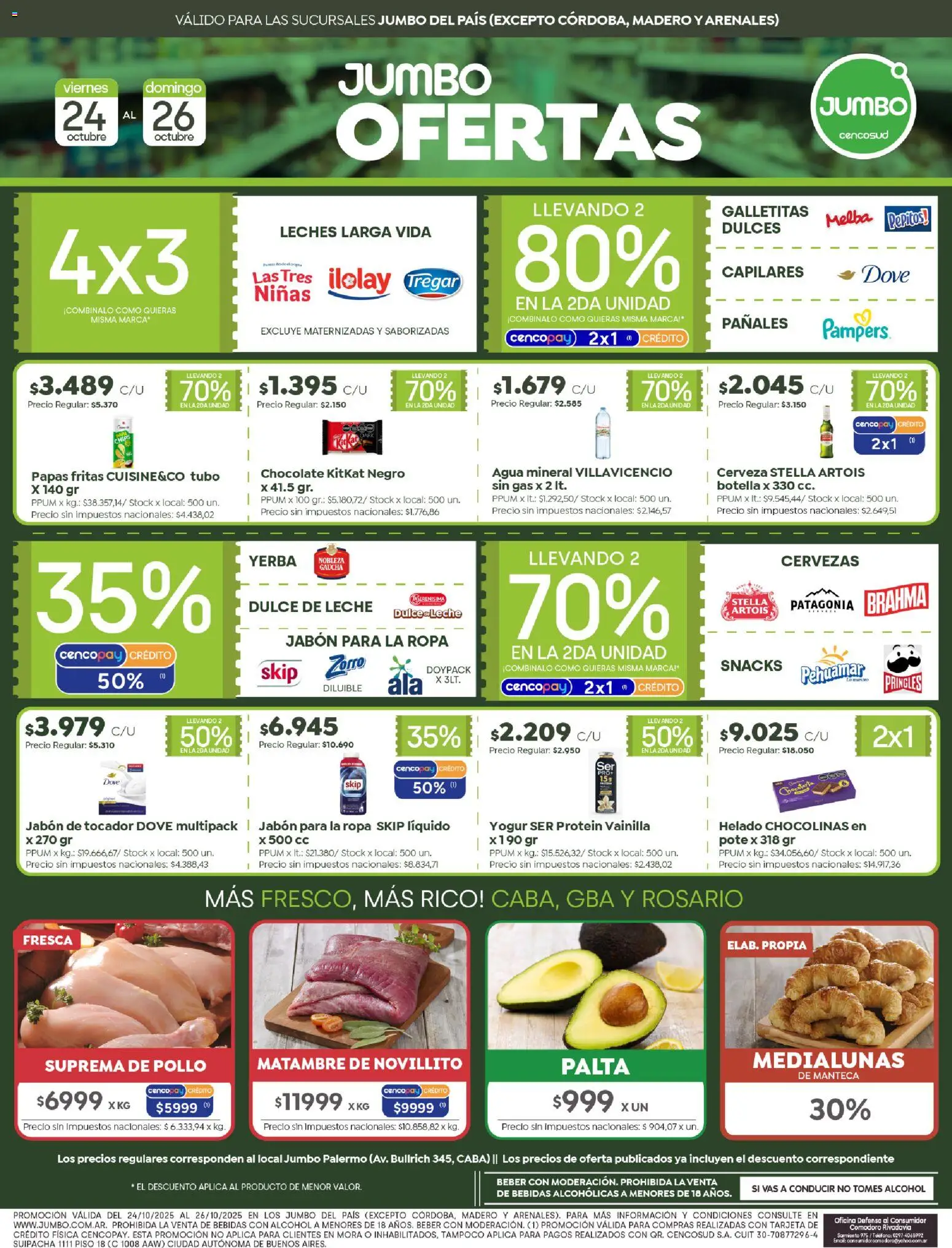 Jumbo Ofertas | Rosario del 24/10/2025 >> Catálogo - Chocolate, Agua, Alcohol, Galletitas, Leche, Manteca, Botella, Jabón