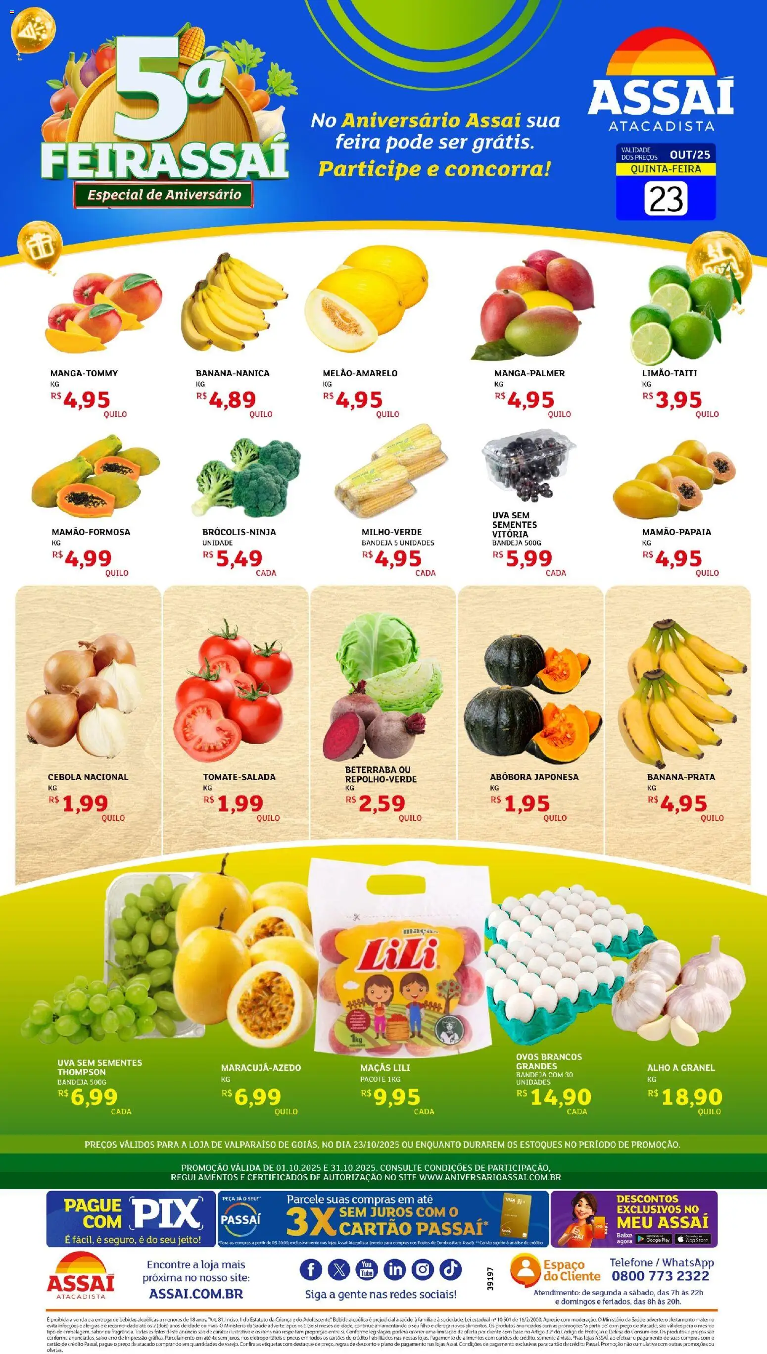 Assaí Atacadista folheto "Encarte - GO" válido a partir de 23/10/2025 - número de página 1 - Bebidas, Maçãs, Pneus, Abóbora, Beterraba, Alimentos, Cebola, Alho