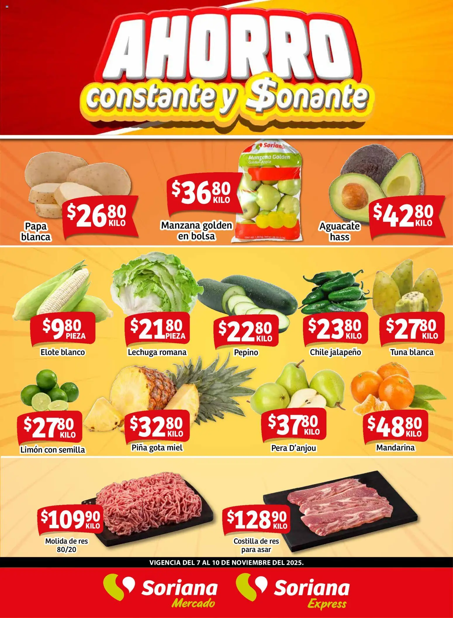 Vista previa las ofertas de la tienda Soriana - Fin de Semana Mercado: Nuevo León desde el 07/11/2025 - Papa, Manzana, Bolsa, Limón, Piña, Pera, Lechuga, Lechuga romana