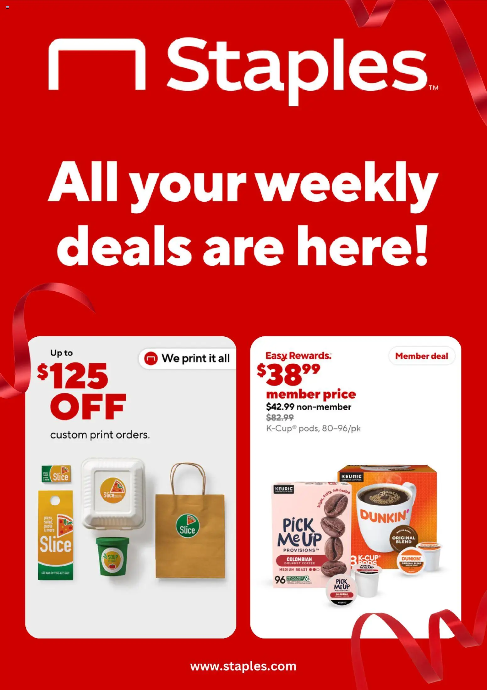 Ad Preview of Staples Staples Weekly Ad from 03/08/2026 - Pizza, Coffee, Pasta, Salad