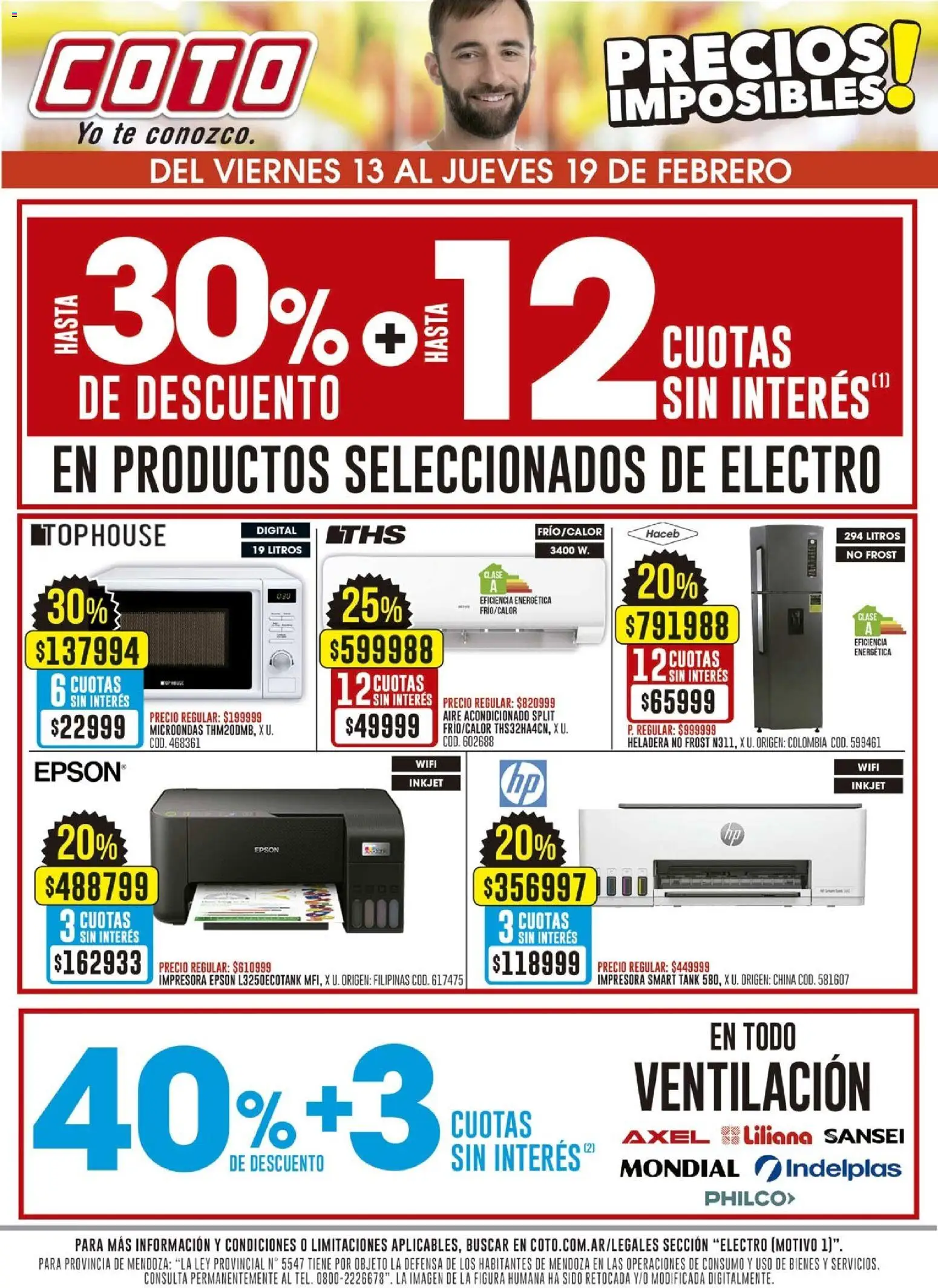 Vista previa del folleto de la tienda Coto válido desde el 13/02/2026 - Aire acondicionado, Heladera, Té, Microondas, Impresora