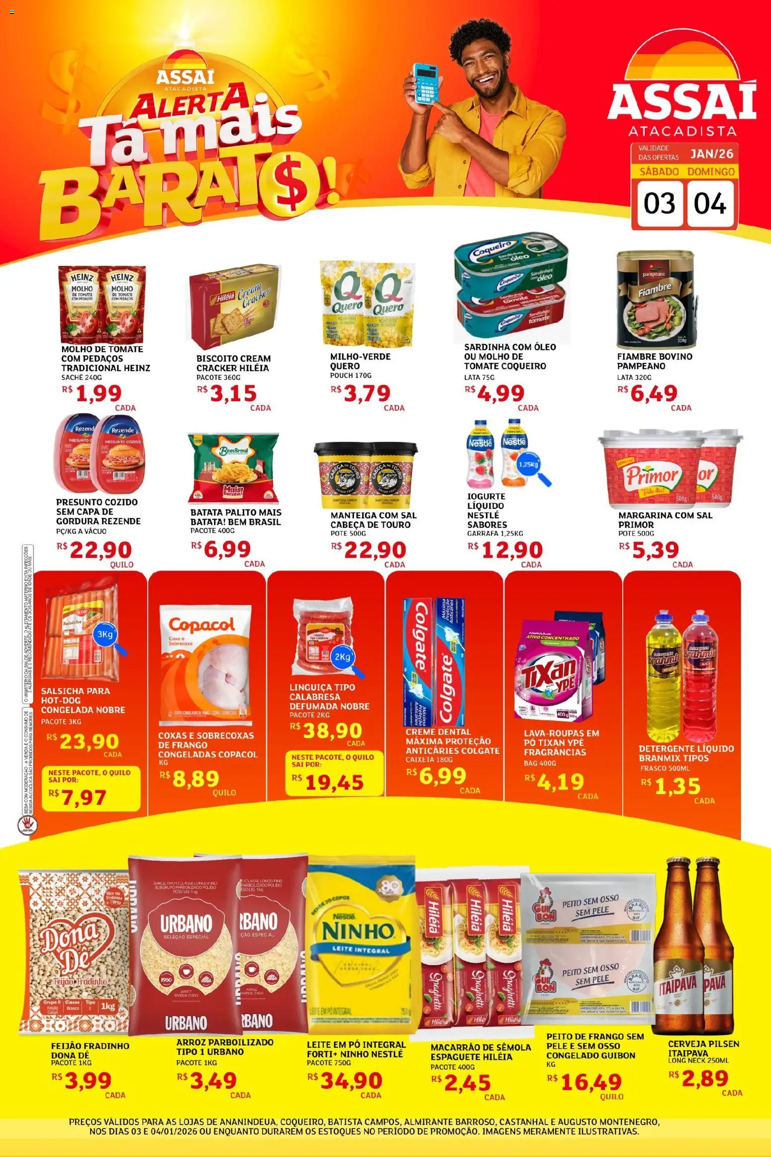 Pré-Visualização do folheto "Encarte - PA" da loja Assaí Atacadista válido a partir de 03/01/2026 - Macarrão, Sal, Iogurte, Leite, Frango, Leite em pó, Linguiça, Espaguete