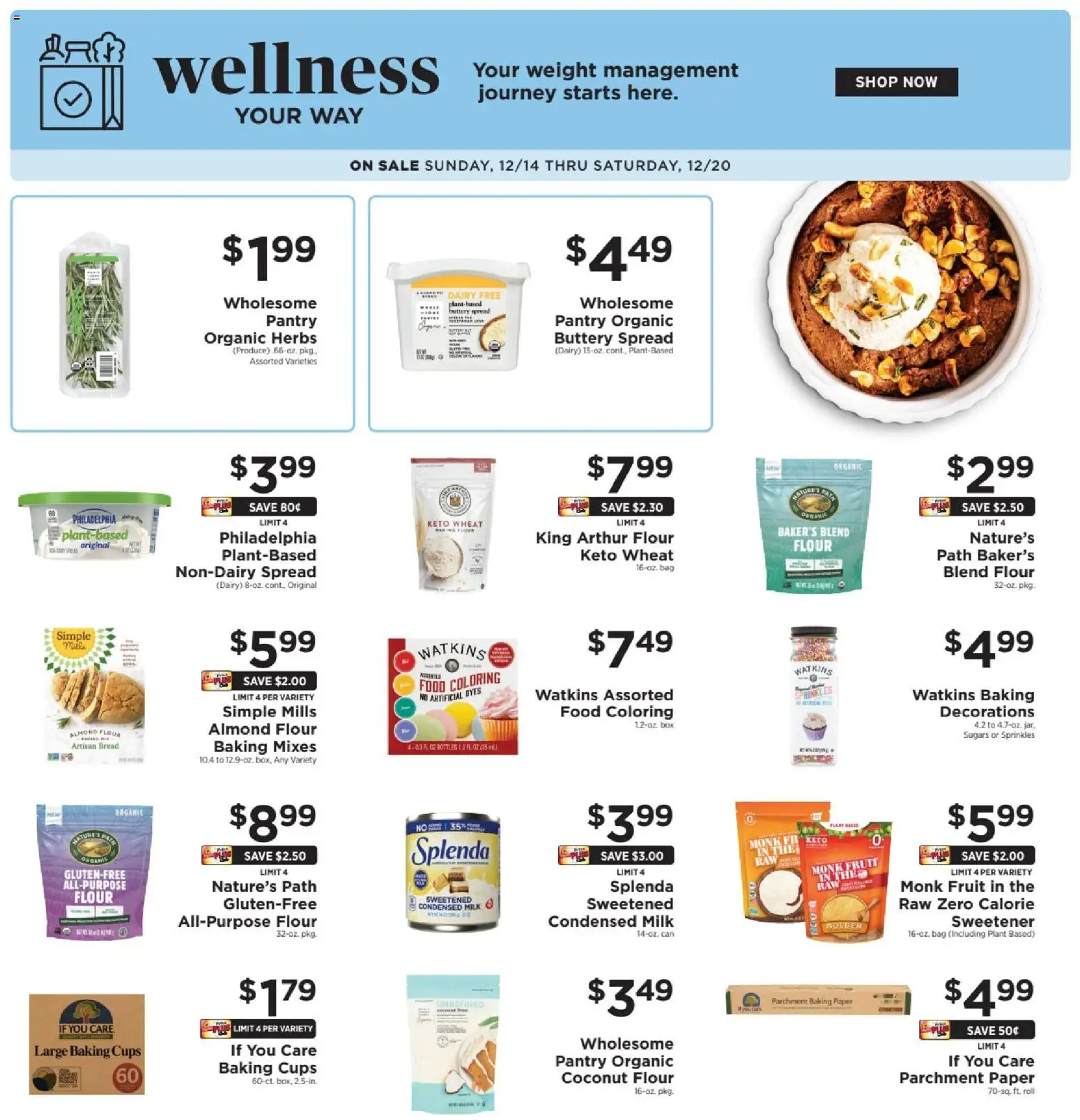 Ad Preview of ShopRite Shop Wellness from 12/14/2025 - Fruit, Bread, Milk, Parchment paper, Flour, Condensed milk, Almond flour, Decorations