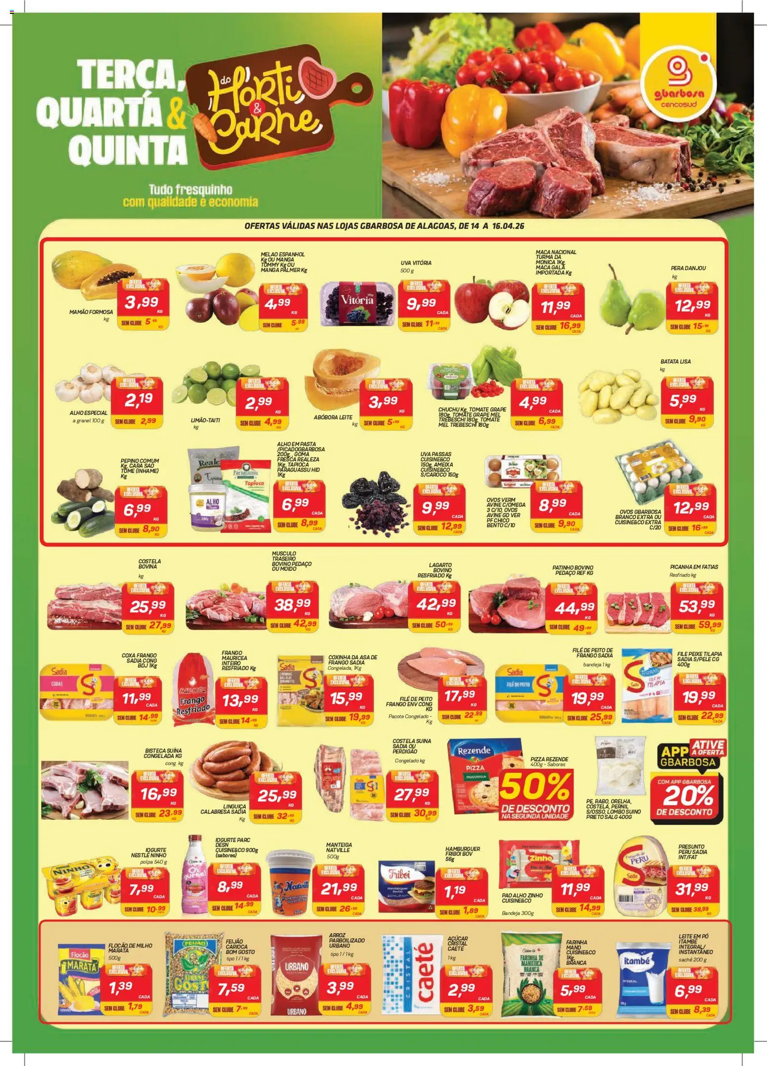 Pré-Visualização do folheto "Gbarbosa - Ofertas da semana" da loja Gbarbosa válido a partir de 14/04/2026 - Picanha, Iogurte, Mussarela, Açúcar, Pó, Linguiça, Cará, Asa de frango
