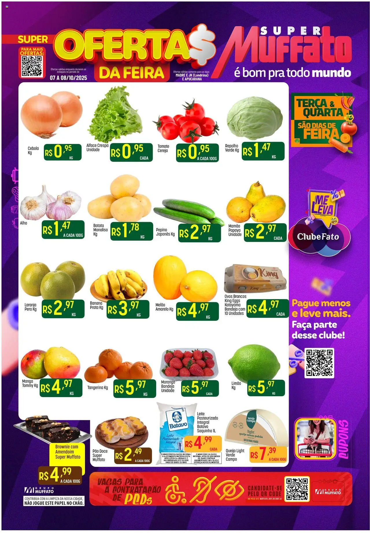 Super Muffato folheto "Ofertas Feira" válido a partir de 07/10/2025 - número de página 1 - Manga, Ovos, Tomate, Cereja, Repolho, Bandeja, Alho, Mamão