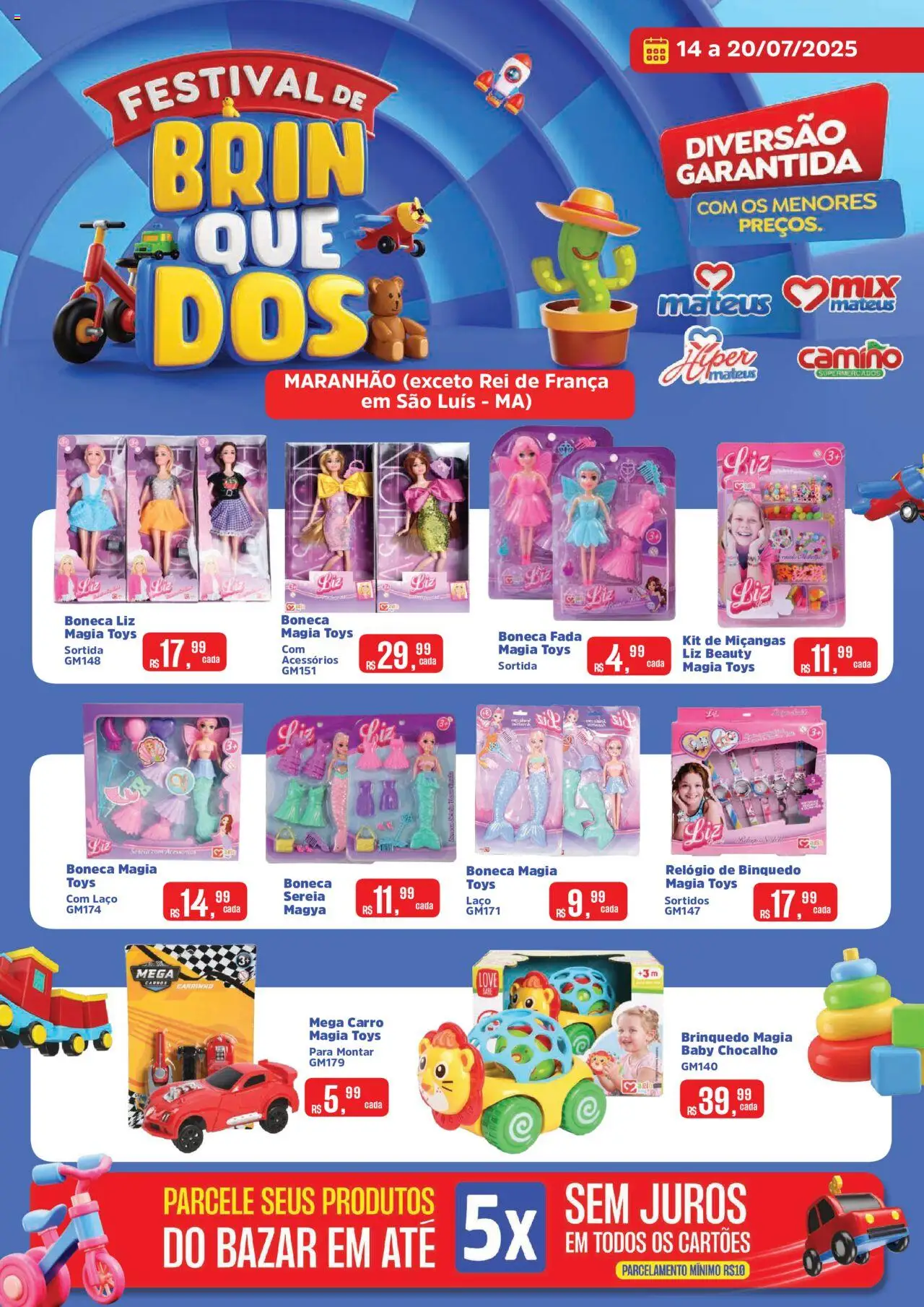 Mateus folheto "Ofertas Festival de Brinquedos" válido a partir de 14/07/2025 - número de página 1 - Boneca, Tela, Carrinho, Relógio
