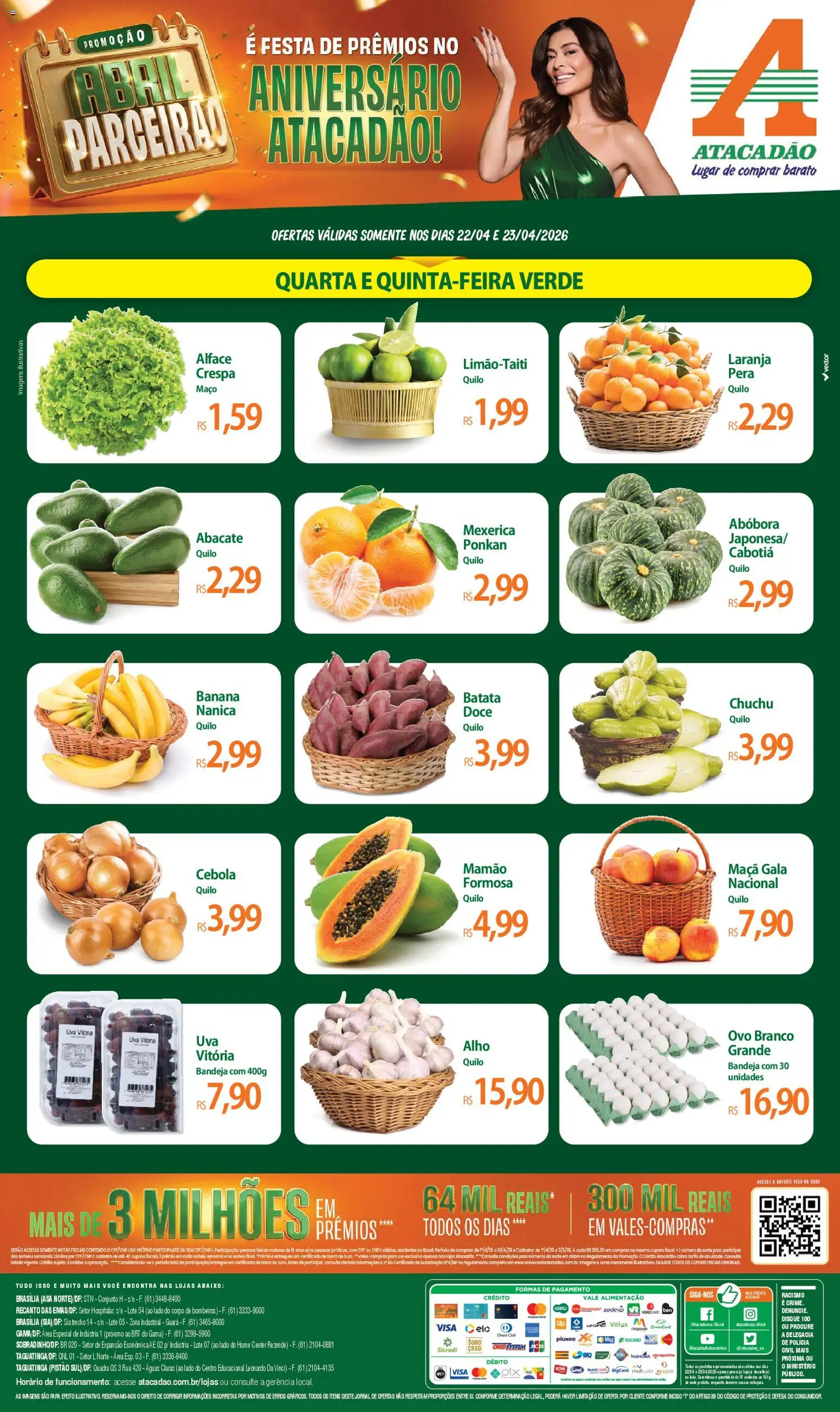Pré-Visualização do folheto "Atacadão ofertas - DF" da loja Atacadão válido a partir de 22/04/2026 - Uva, Doce, Batata, Pera, Abacate, Bandeja, Alho, Mamão