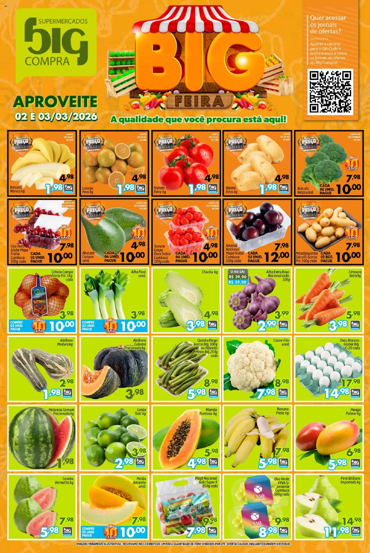 Pré-Visualização do folheto "Big Compra - Ofertas da semana" da loja Big Compra válido a partir de 02/03/2026 - Frutas, Manga, Melancia, Ovos, Abóbora, Salsa, Alho, Mamão