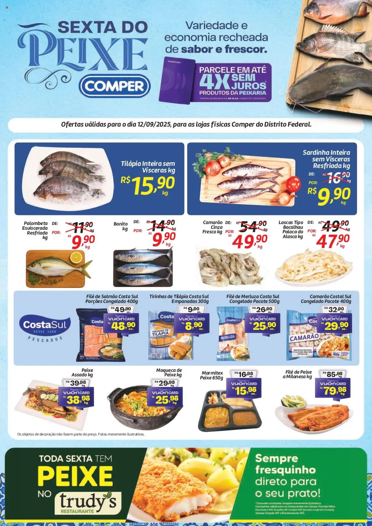 Comper folheto "Ofertas Sexta do Peixe" válido a partir de 12/09/2025 - número de página 1 - Peixe, Decoração, Camarão, Bacalhau, Salmão, Sardinha, Filé de peixe, Filé de salmão