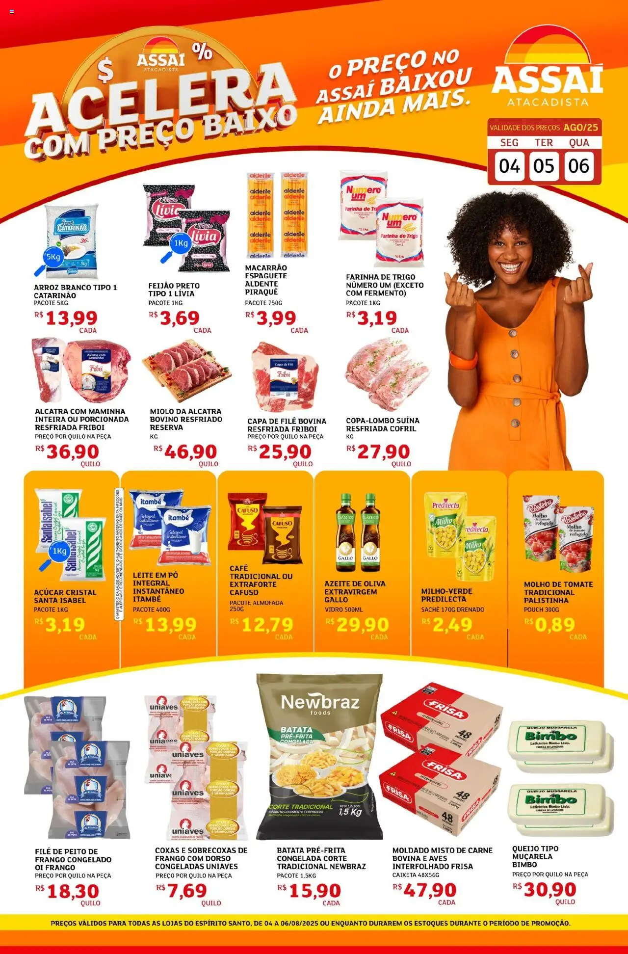 Assaí Atacadista folheto "Encarte - ES" válido a partir de 04/08/2025 - número de página 1 - Feijão, Milho, Azeite de oliva, Almofada, Alcatra, Espaguete, Maminha, Muçarela
