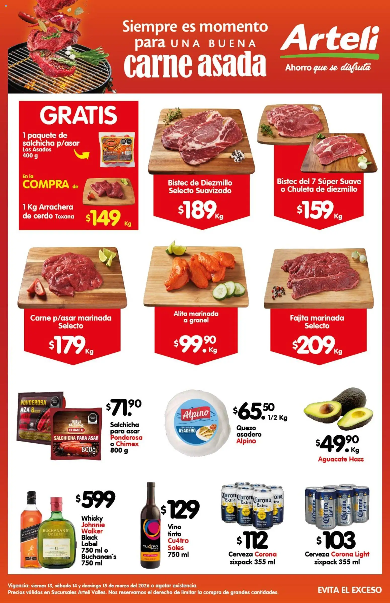 Vista previa las ofertas de la tienda Arteli - Arteli folleto Carne Valles desde el 13/03/2026 - Whisky, Cerveza, Queso, Vino, Bistec, Salchicha, Salchichas, Queso para asar