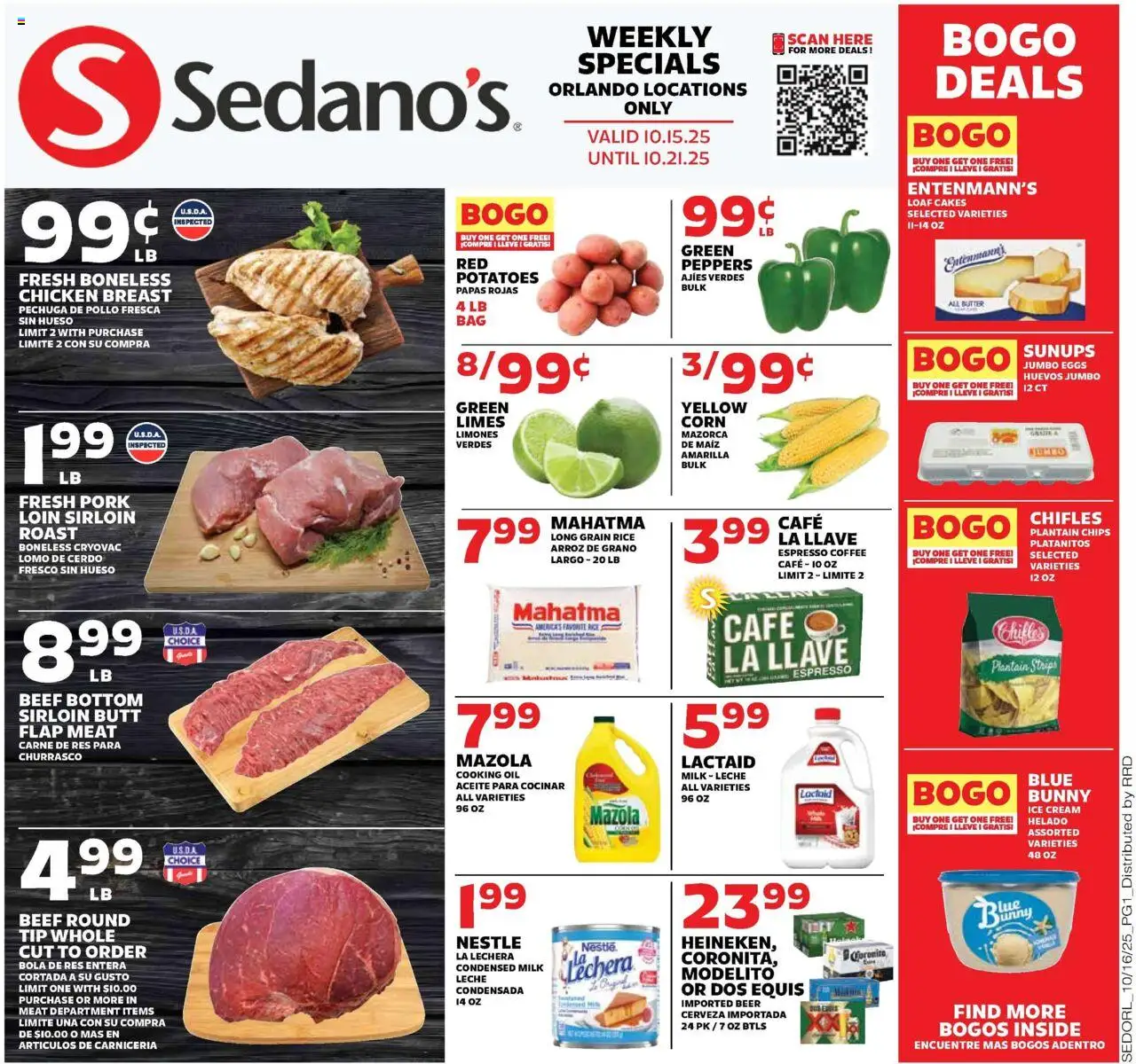 Sedano's Current Ad - FL from 10/15/2025 - Flyer - Page number 1 - Ice cream, Beer, Milk, Corn, Meat, Beef, Pork loin, Chicken