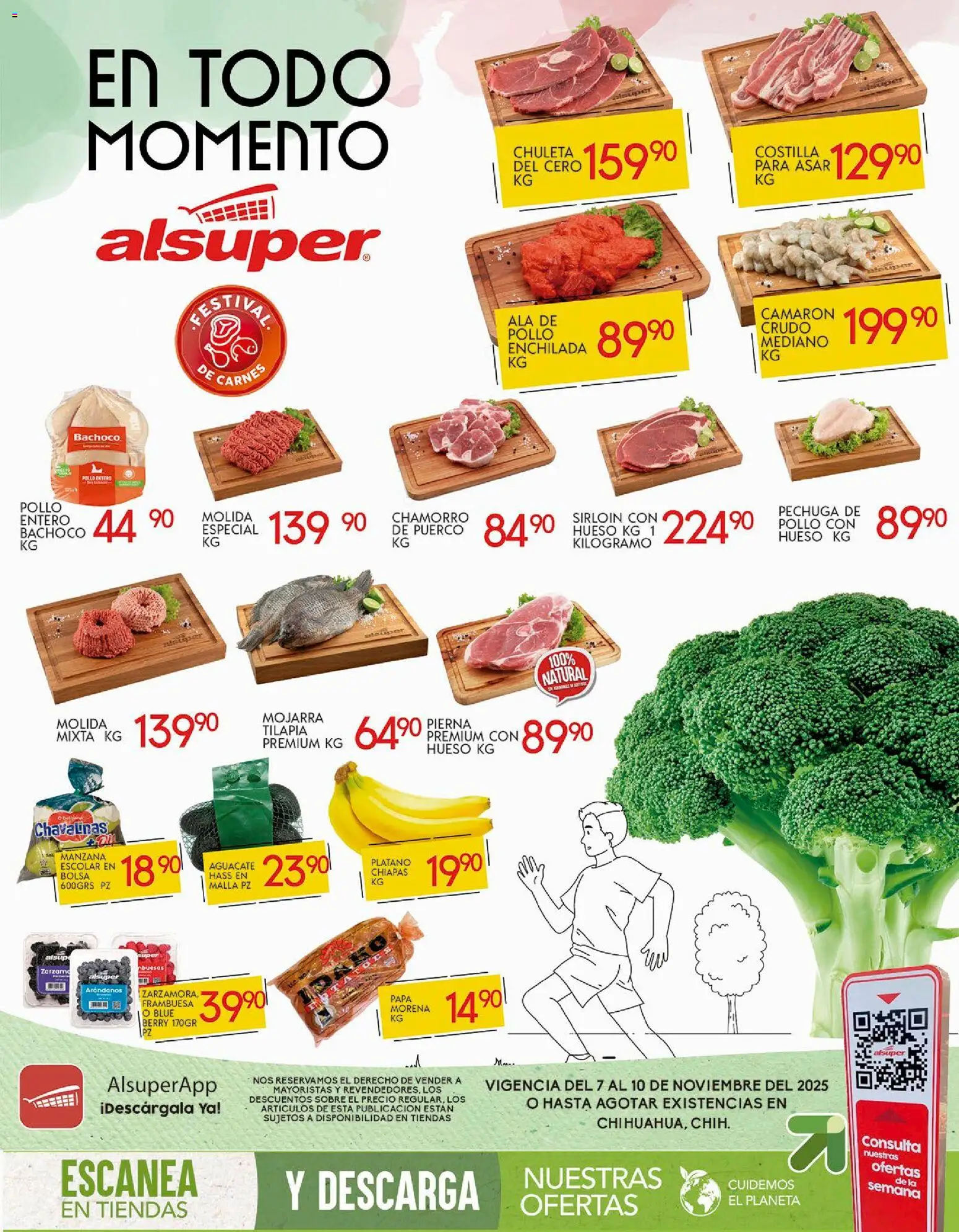 Vista previa las ofertas de la tienda Alsuper - Folleto Chihuahua-Capital desde el 07/11/2025 - Pollo, Manzana, Plátano, Tilapia, Sobre, Chamorro, Chuleta, Malla