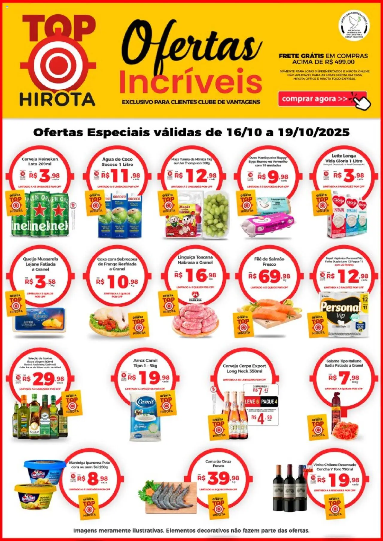 Hirota Food folheto "Ofertas Top" válido a partir de 16/10/2025 - número de página 1 - Heineken, Cerveja, Água, Vinho, Camarão, Leite, Mussarela, Filé de salmão