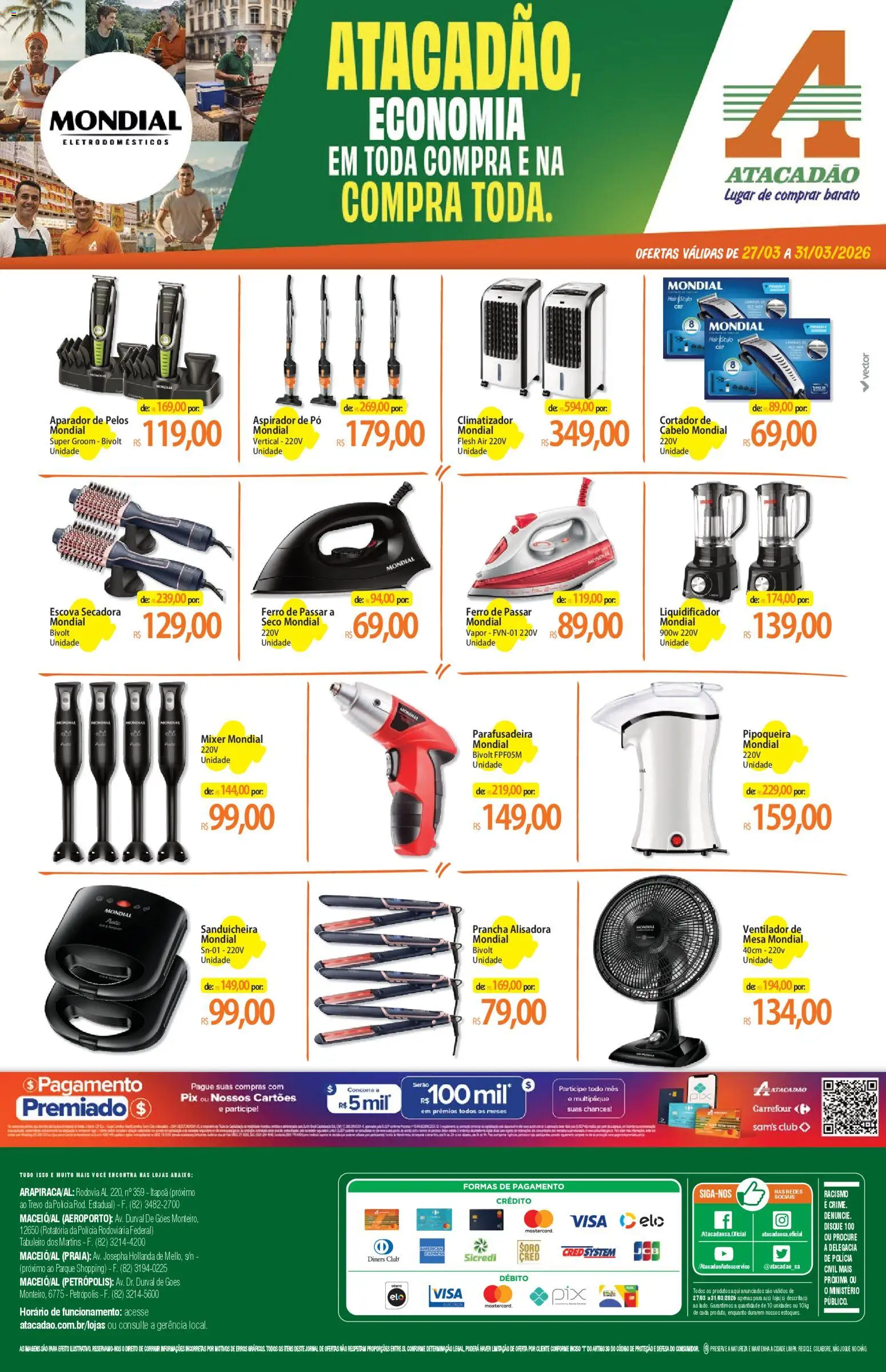 Pré-Visualização do folheto "Atacadão ofertas - AL" da loja Atacadão válido a partir de 27/03/2026 - Aspirador de pó, Parafusadeira, Aparador, Ferro, Eletrodomésticos, Escova, Aparador de pelos, Cortador