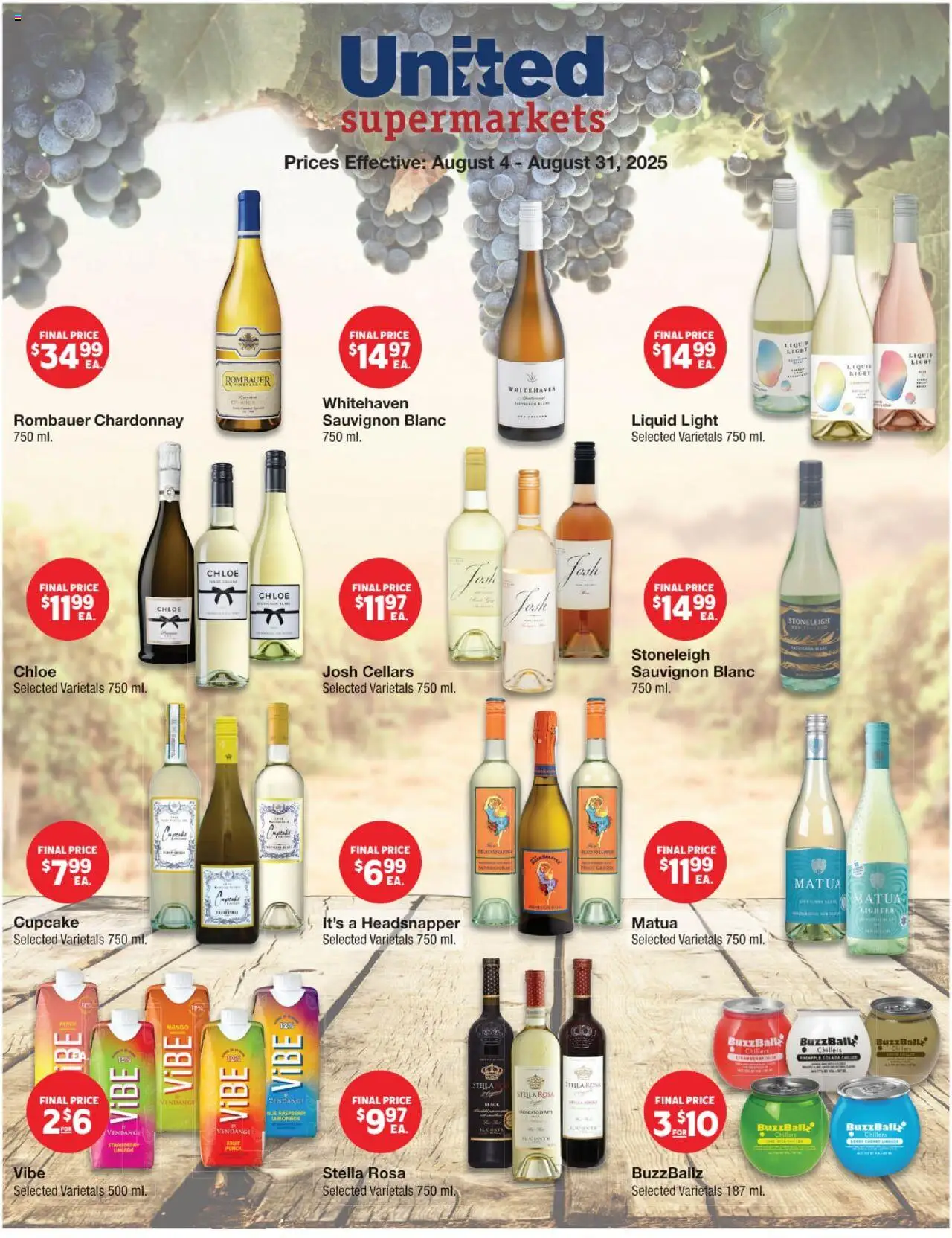 United Supermarkets August Alcohol Flyer from 08/04/2025 - Flyer - Page number 1 - Mango, Cupcake, Lighter
