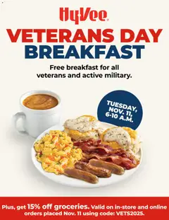 Ad Preview of HyVee Veterans Day Breakfast from 11/11/2025
