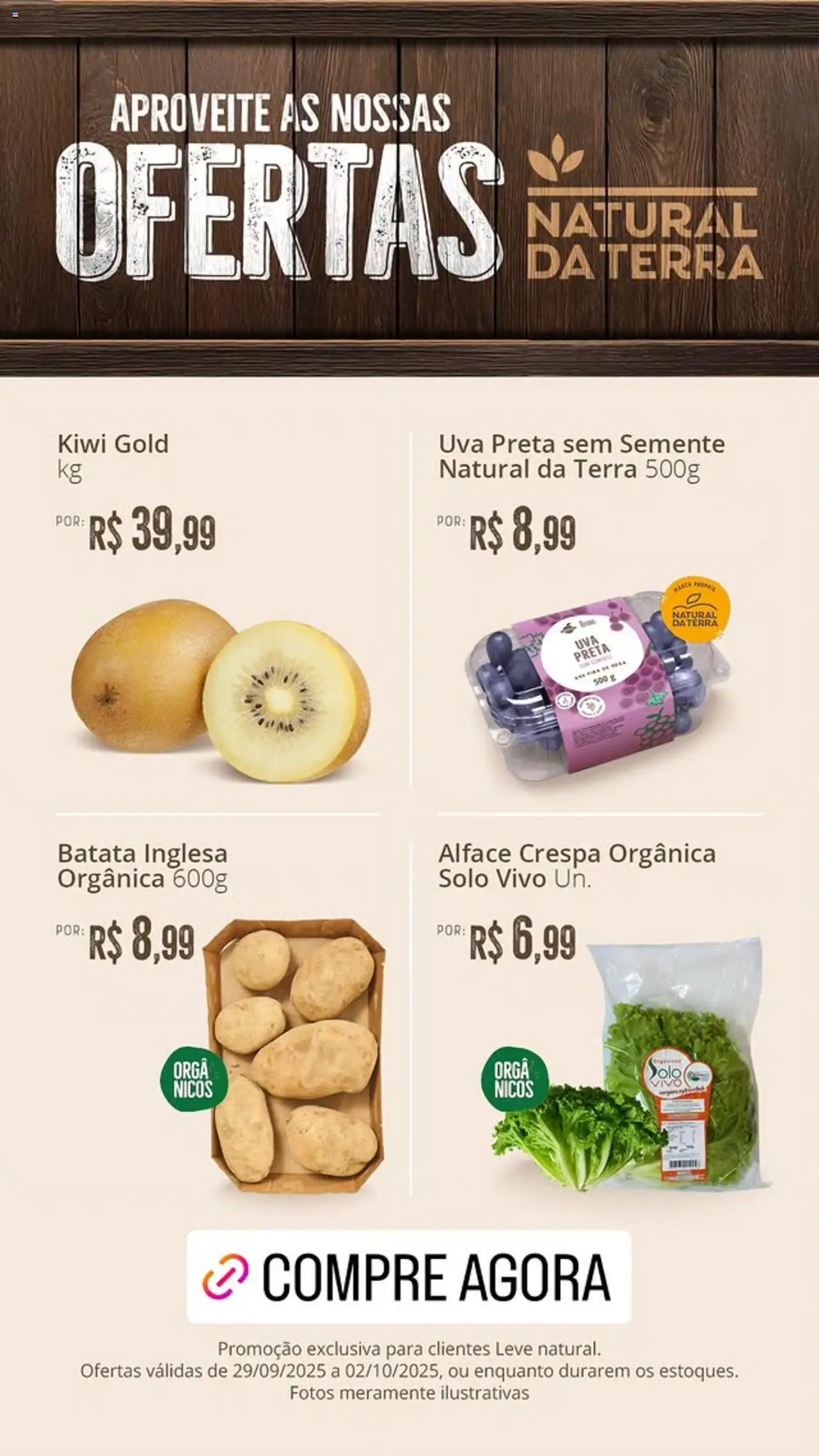Natural da Terra folheto "Ofertas da semana" válido a partir de 29/09/2025 - número de página 1 - Kiwi, Uva, Batata, Alface
