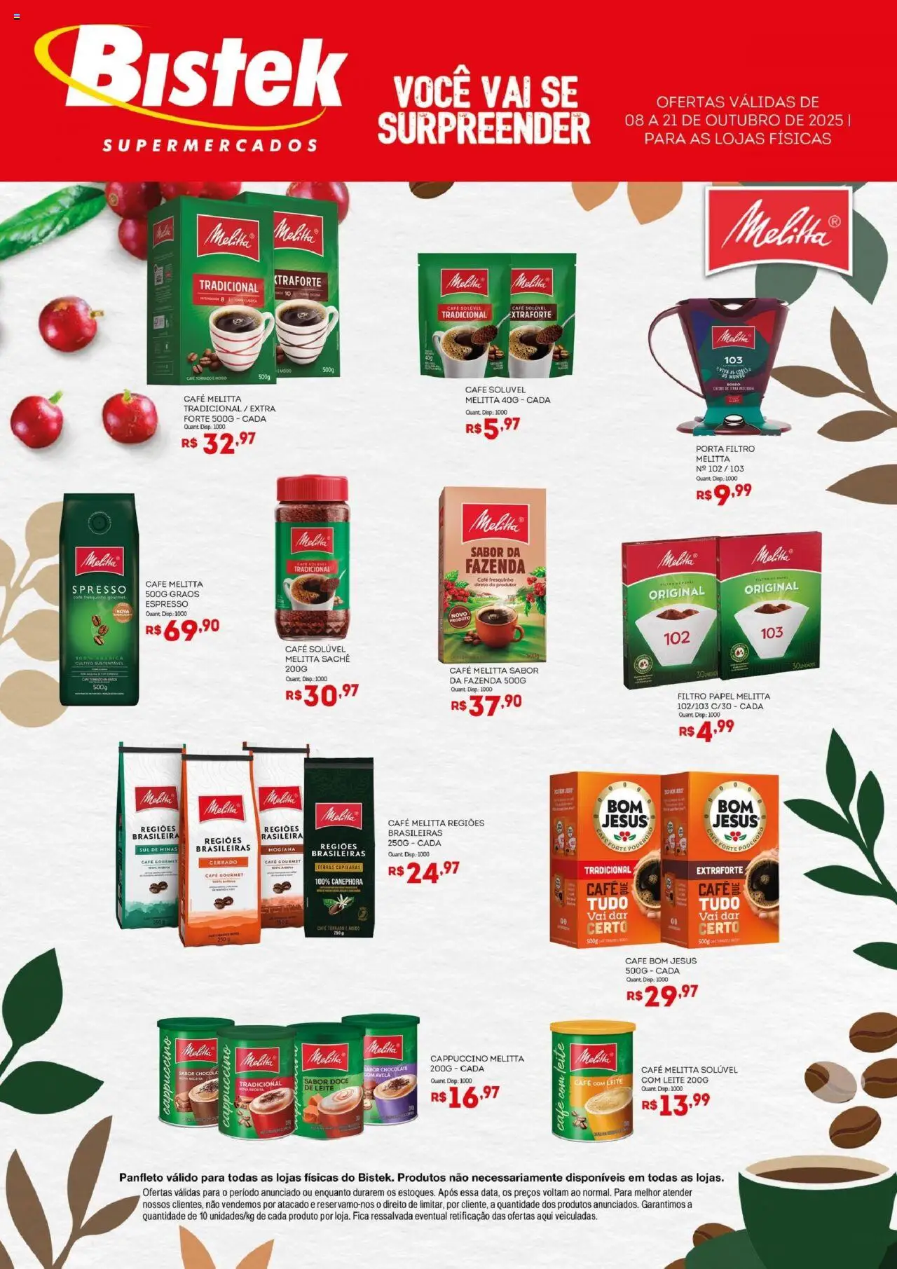 Bistek Supermercados folheto "Ofertas Melitta e Reckitt" válido a partir de 08/10/2025 - número de página 1