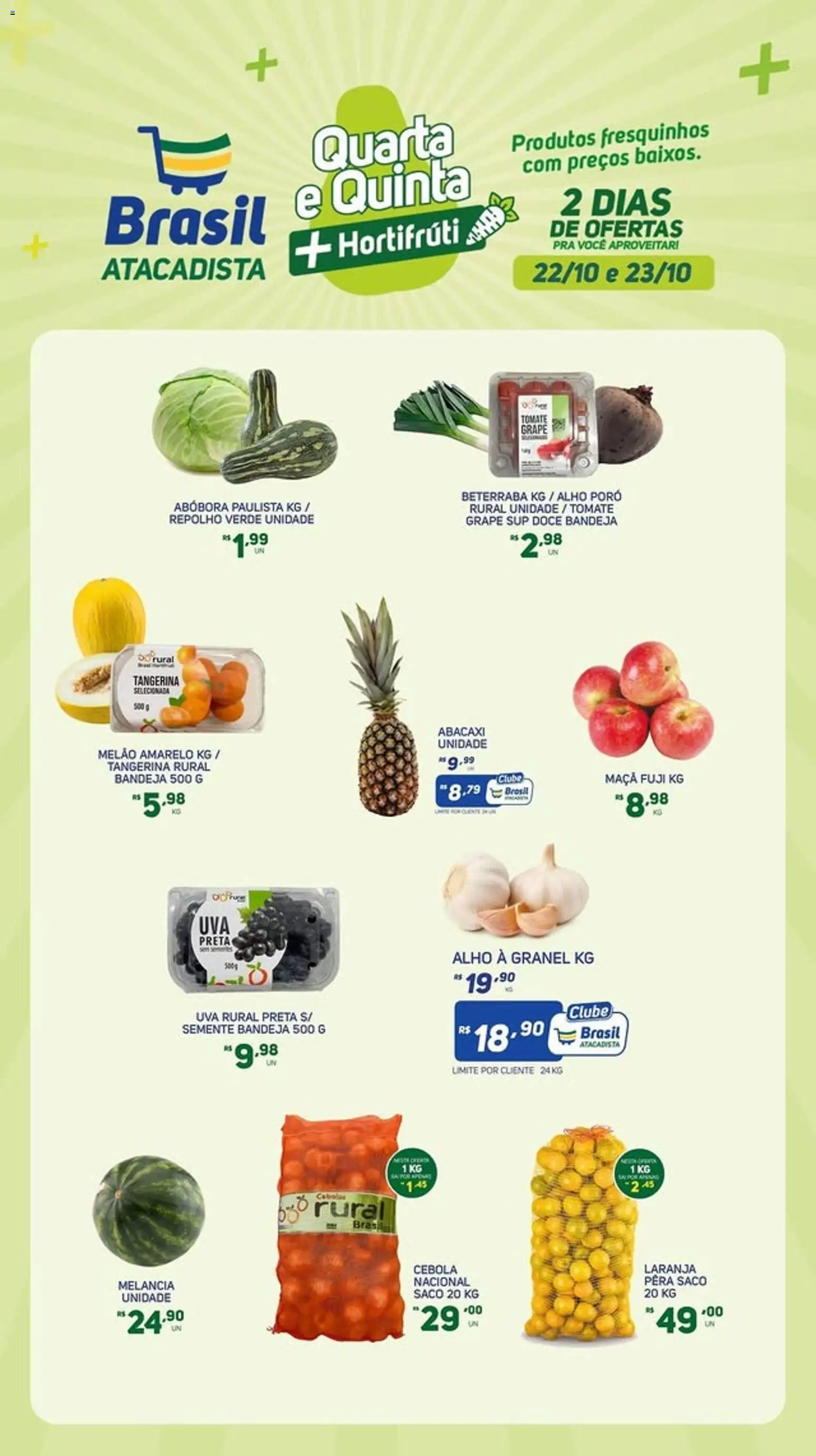 Brasil Atacadista folheto "Ofertas Hortifruti" válido a partir de 22/10/2025 - número de página 1 - Melancia, Abacaxi, Pera, Tomate, Repolho, Bandeja, Melão, Melão amarelo