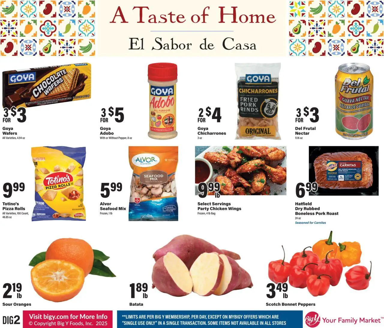 Big Y A Taste of Home from 09/18/2025 - Flyer - Page number 1 - Pizza, Seafood, Chocolate, Chicken wings, Peppers, Pork roast, Wafers, Chicken