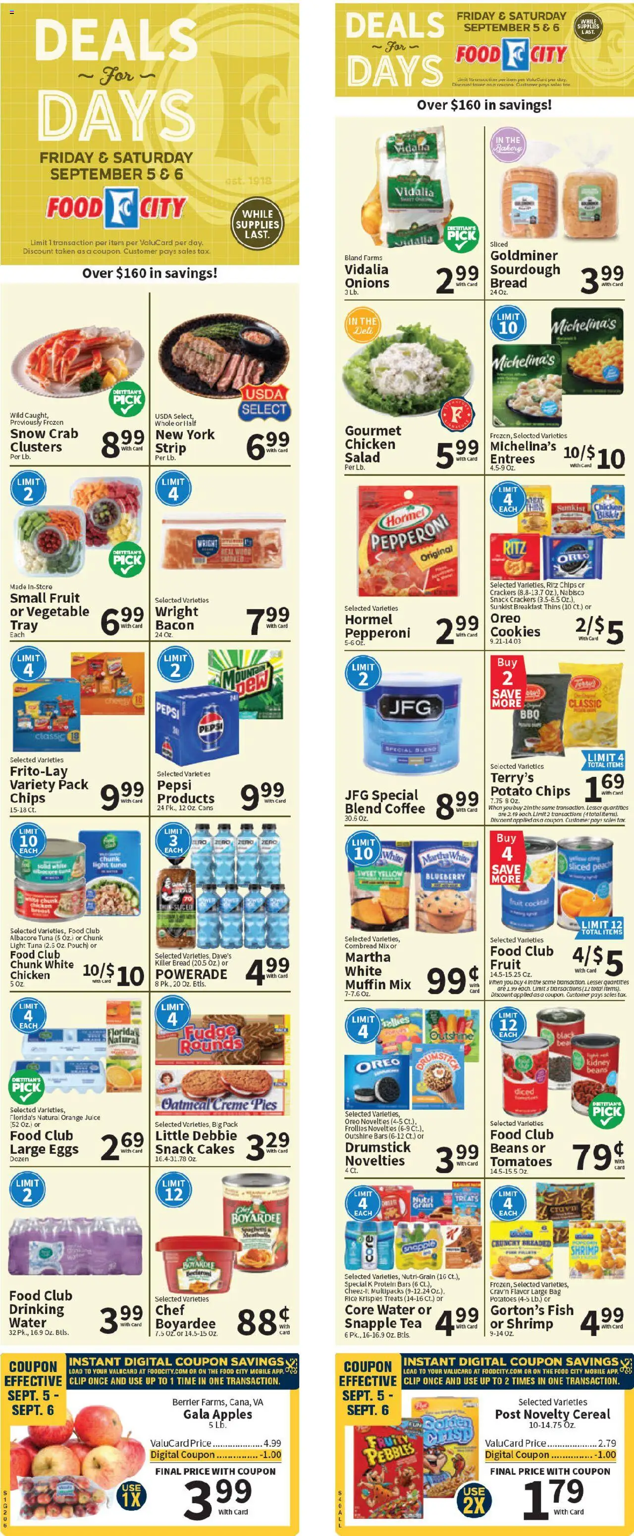 Food City Deals for days from 09/05/2025 - Flyer - Page number 1 - Bakery, Cookies, Tea, Salad, Chips, Potatoes, Oreo, Potato chips