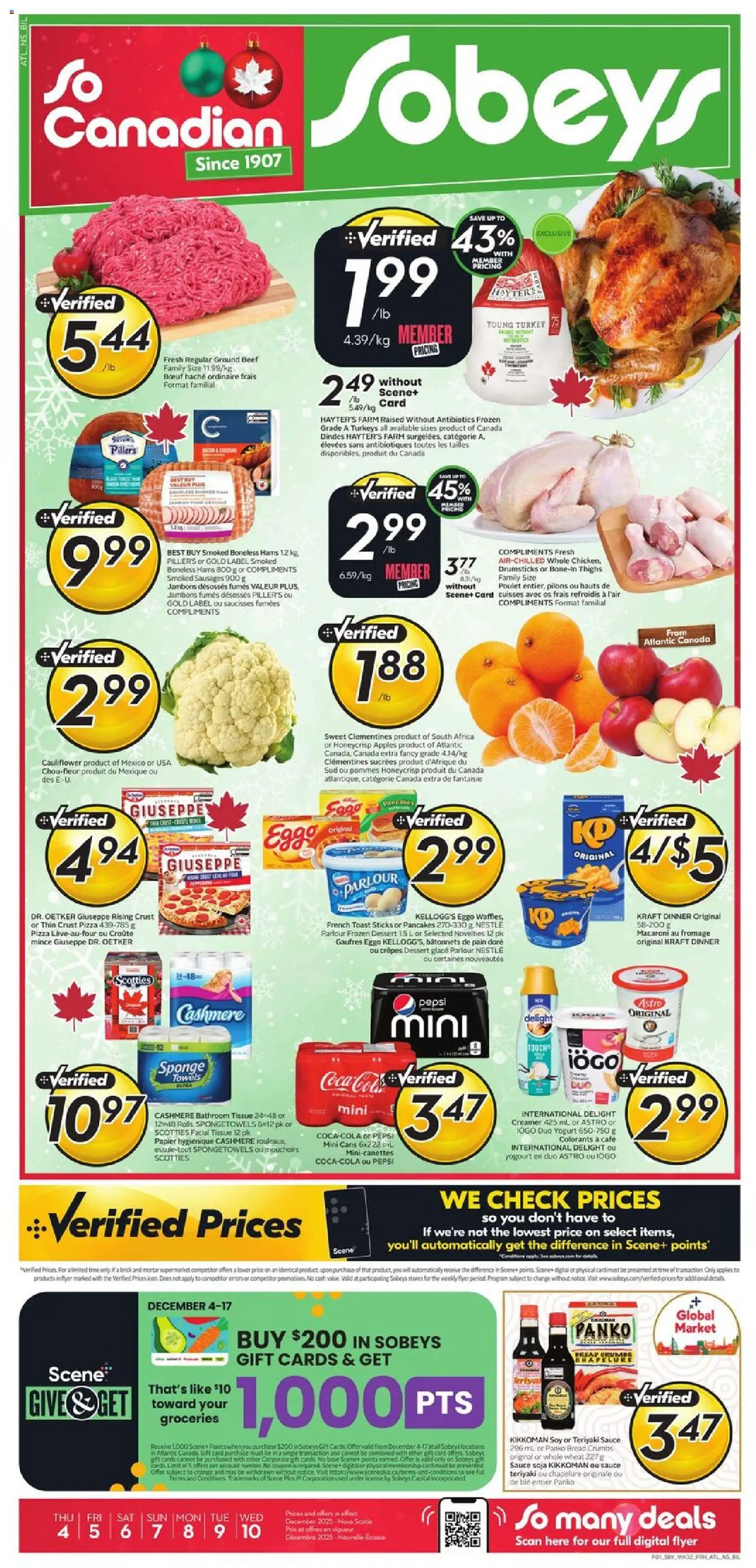 Preview of leaflet Weekly Flyer - NS from shop Sobeys is valid from Dec 04, 2025 - Apples, Turkey, Pepsi, Toast, Ground beef, Drumsticks, Towels, Sponge