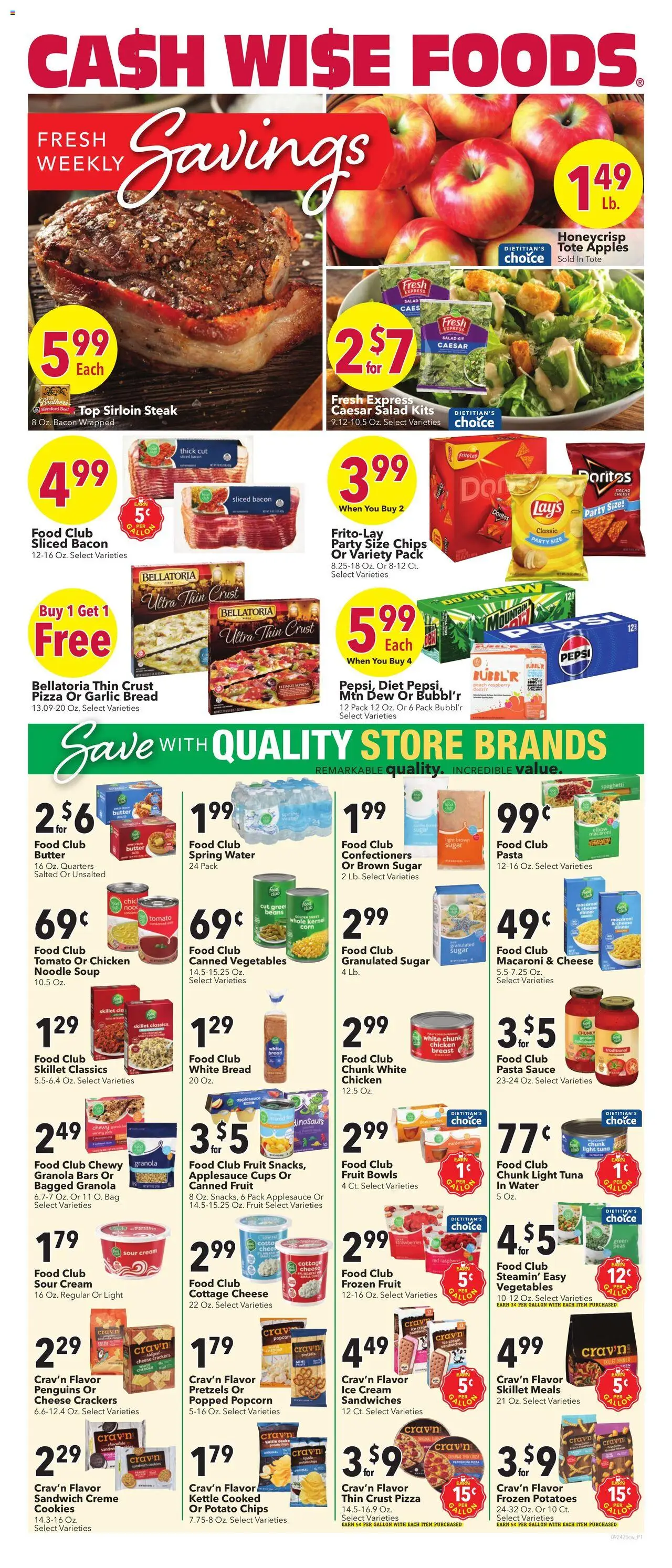 Ad Preview of Cash Wise Weekly Ad from 09/24/2025 - Ice cream, Pasta, Cheese, Bread, Peach, Corn, Tuna, Cream