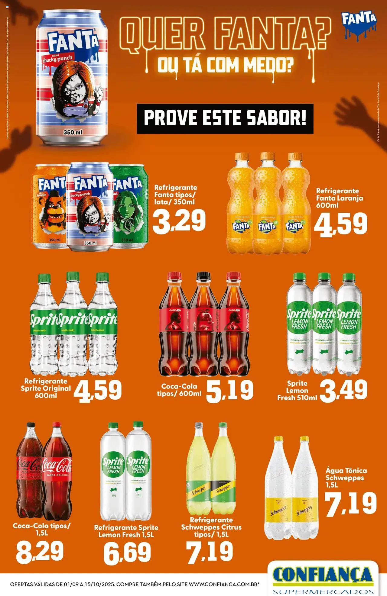 Confiança folheto "Ofertas Bebidas" válido a partir de 01/10/2025 - número de página 1 - Água, Refrigerante, Água tônica, Fanta, Refrigerante Sprite
