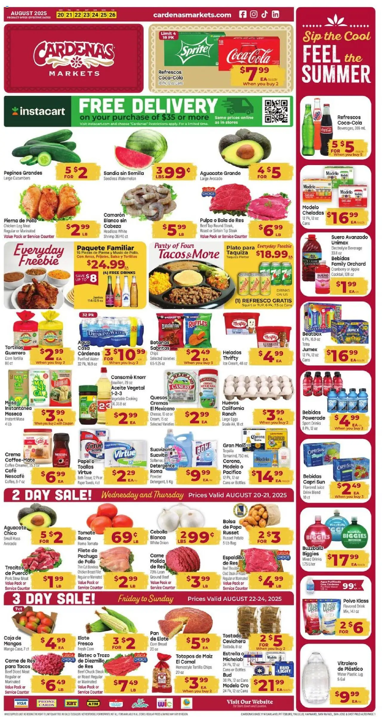 Cardenas Weekly Ad - CA from 08/20/2025 - Flyer - Page number 1 - Ice, Tequila, Phone, Bread, Avocado, Watermelon, Meat, Powder