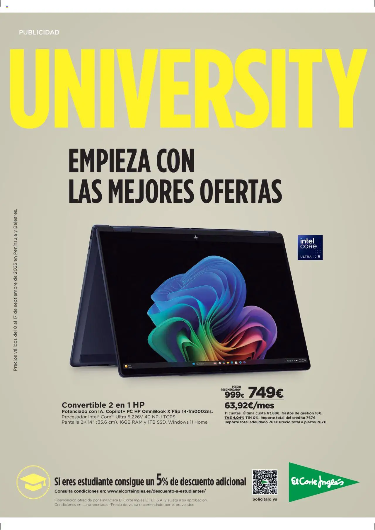 Catálogo University El Corte Inglés y sus promociones válidas desde el 08/09/2025 - Número de página 1
