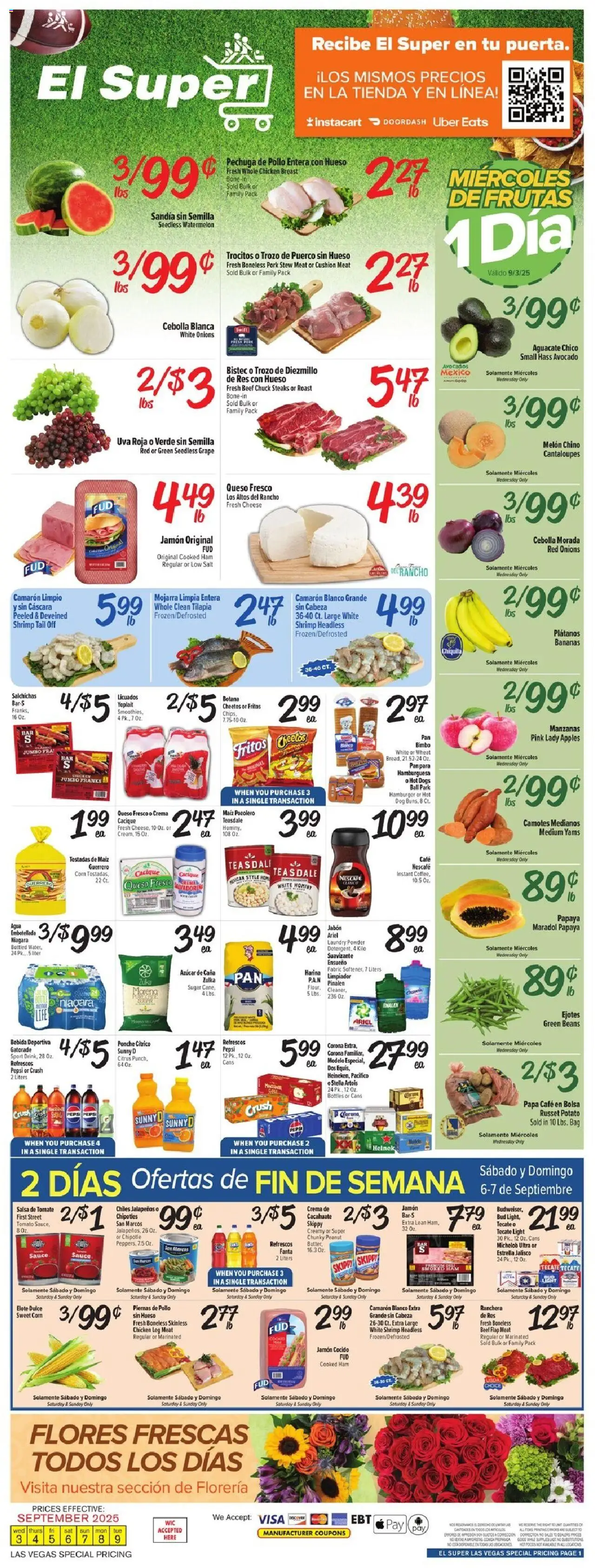 El Super Weekly Ad - NV from 09/03/2025 - Flyer - Page number 1 - Avocado, Pan, Meat, Beef, Bag, Sauce, Fanta, Whole chicken