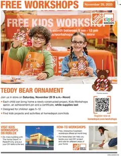 Ad Preview of Home Depot Kids Workshops from 11/22/2025