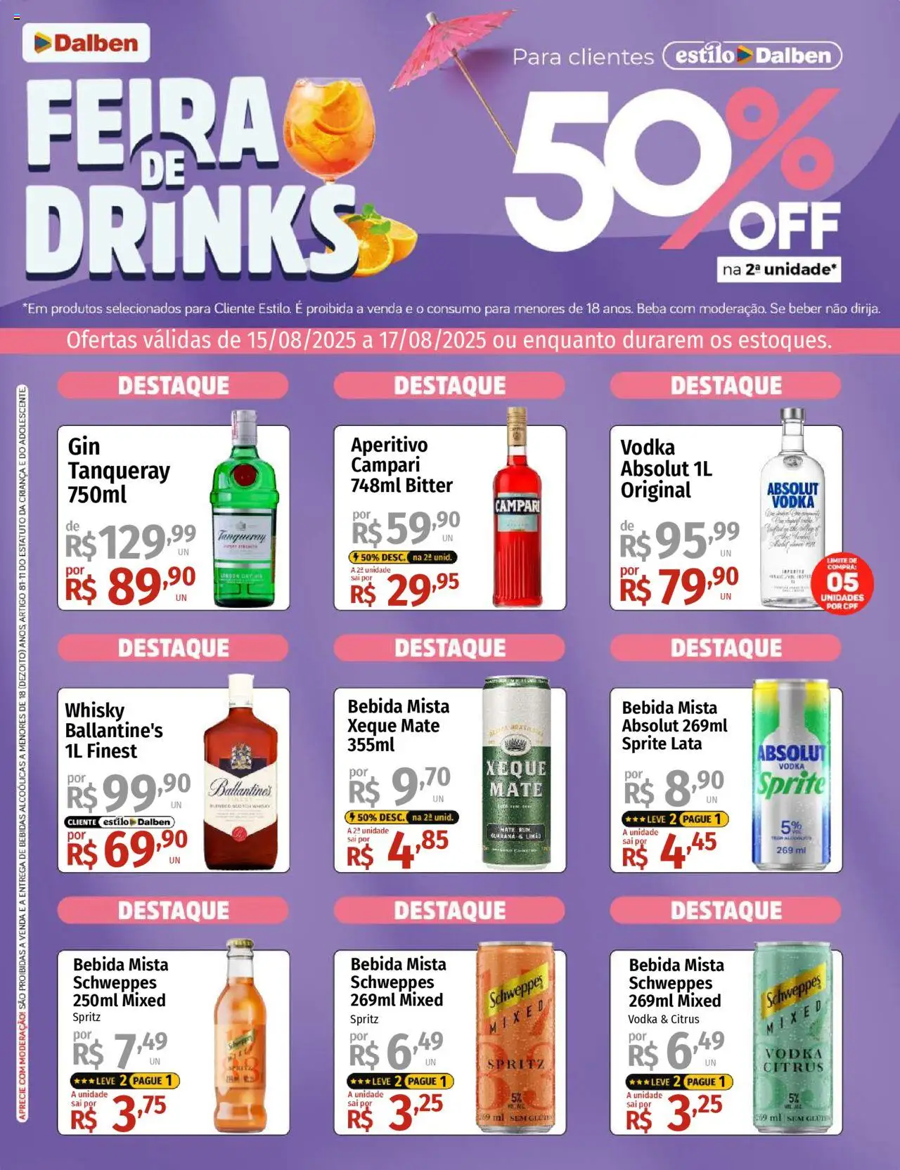 Supermercado Dalben folheto "Ofertas Feira de Drinks" válido a partir de 15/08/2025 - número de página 1