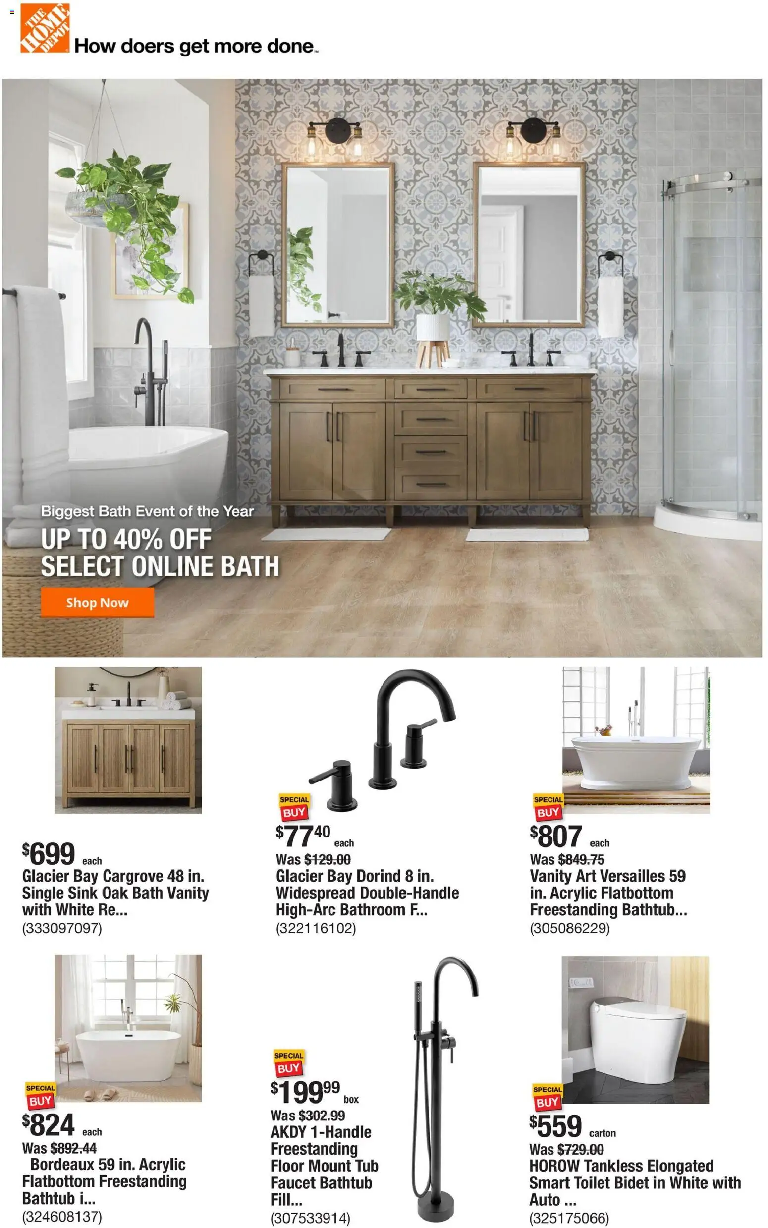 Ad Preview of Home Depot Weekly Ad - TX from 01/22/2026 - Bath, Bathtub, Acrylic