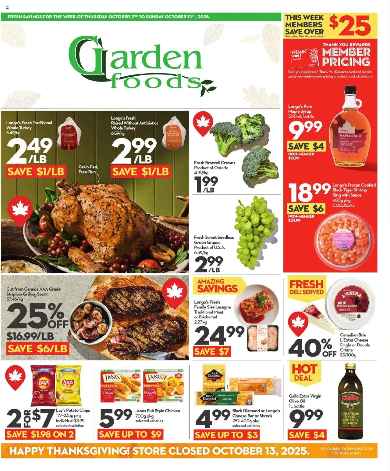 Longo's flyer valid from Oct 02, 2025 - page number 1 - Steak, Cheese, Meat, Oil, Olive oil, Chicken strips, Extra virgin olive oil, Syrup