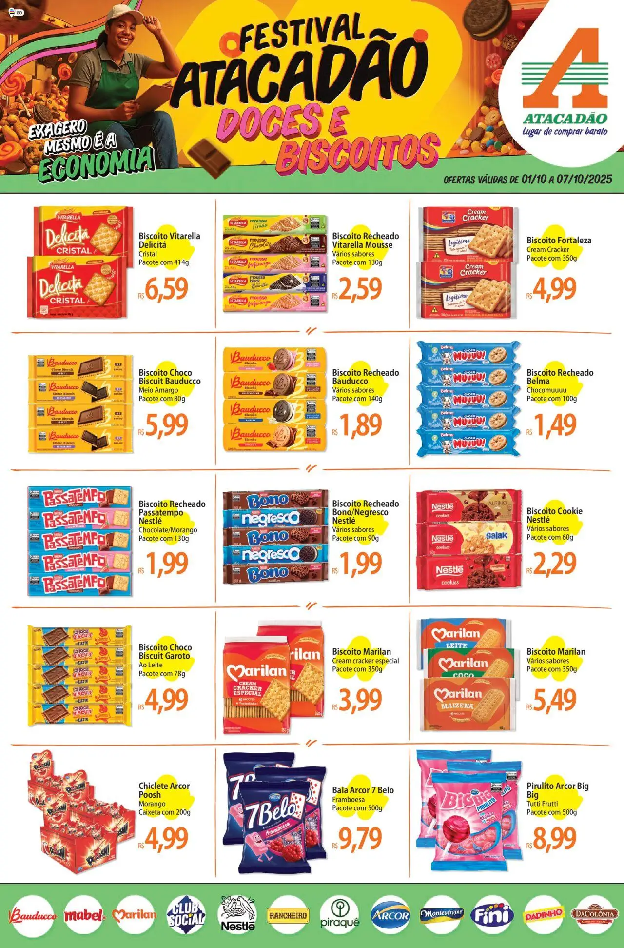 Pré-Visualização do folheto "Ofertas - GO" da loja Atacadão válido a partir de 01/10/2025 - Cookies, Doces, Biscoito, Biscoitos, Mousse, Bala, Cream cracker, Biscoito recheado