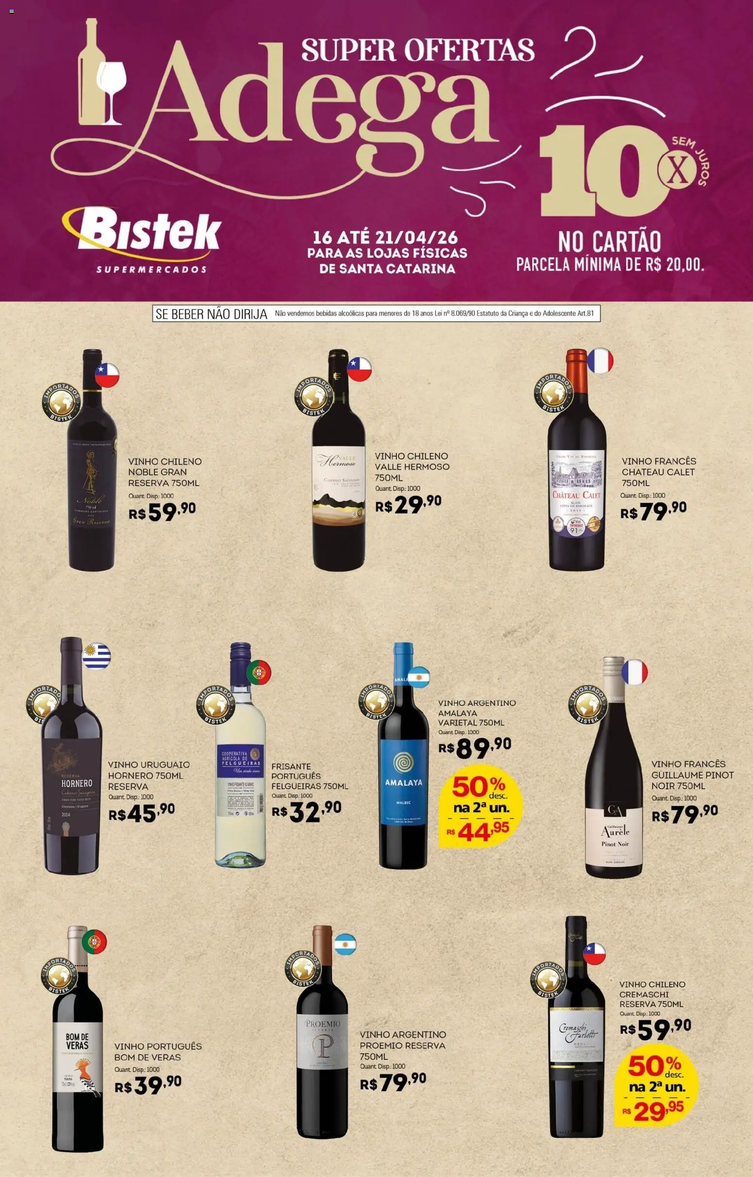 Pré-Visualização do folheto "Bistek Supermercados ofertas Adega" da loja Bistek Supermercados válido a partir de 16/04/2026
