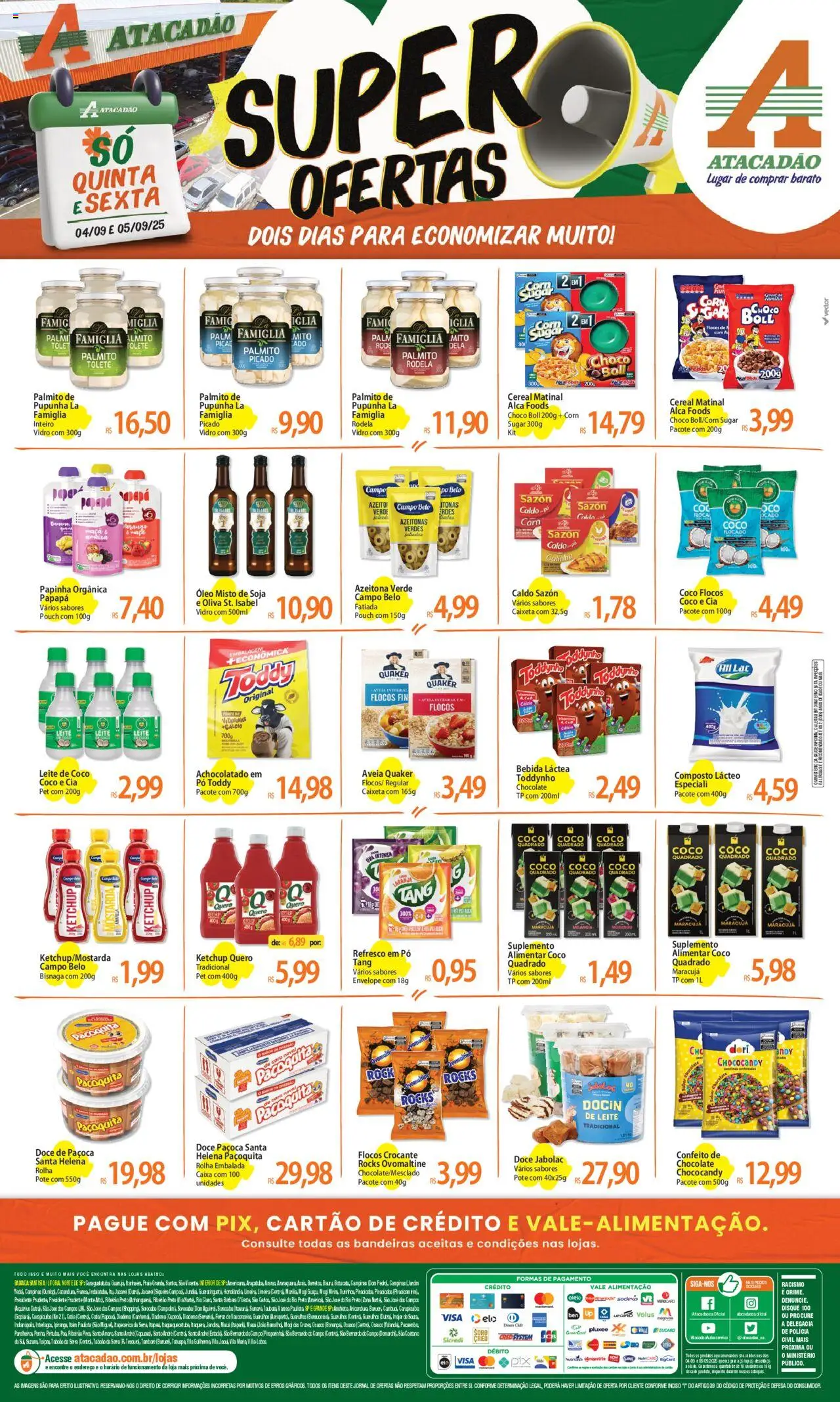 Atacadão folheto "Ofertas - SP" válido a partir de 04/09/2025 - número de página 1 - Maracujá, Aveia, Paçoca, Pupunha, Pó, Achocolatado, Papinha, Refresco