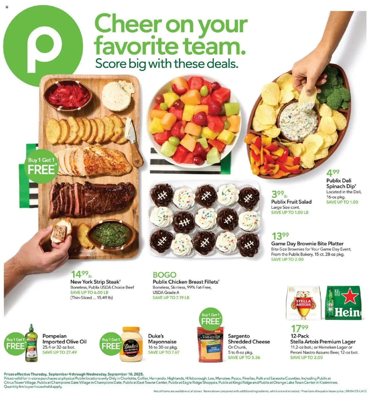 Publix Weekly ad from (09/04/2025) - Ad this week, Flyer - Page number 1 - Game, Fruit, Oil, Olive oil, Beef, Ridge, Mayonnaise, Chicken