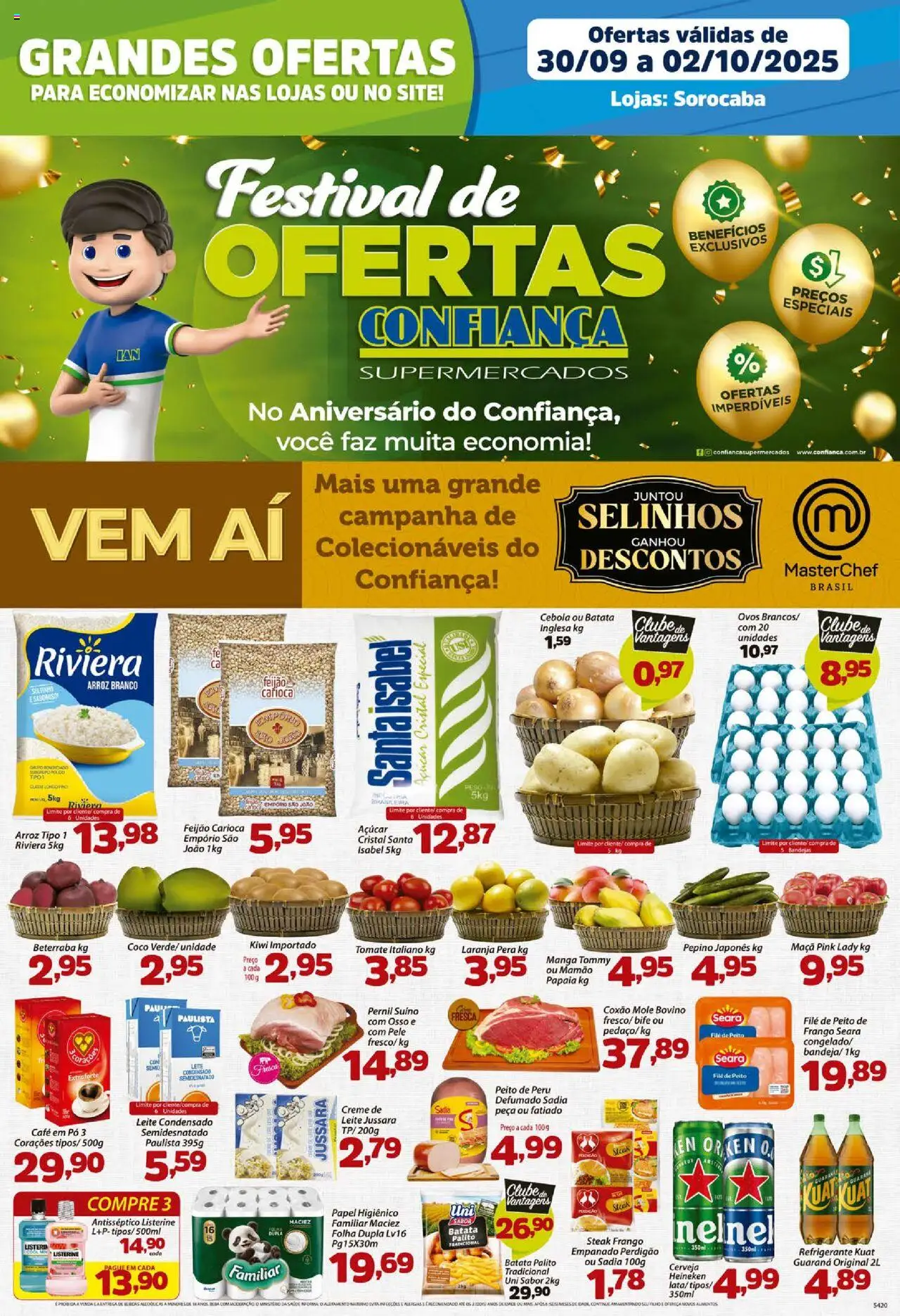 Confiança folheto "Ofertas da semana" válido a partir de 30/09/2025 - número de página 1 - Ovos, Arroz, Leite, Refrigerante, Creme, Papel higiênico, Pó, Mamão