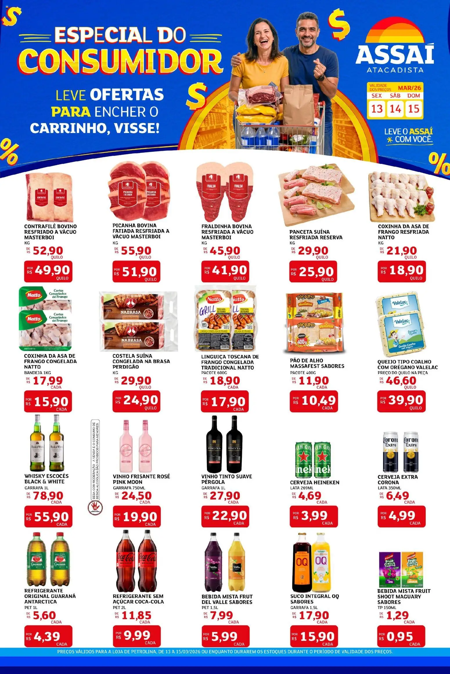 Pré-Visualização do folheto "Assaí Atacadista ofertas - PE" da loja Assaí Atacadista válido a partir de 13/03/2026 - Cerveja, Pão, Cerveja Heineken, Açúcar, Cola, Alho, Vinho tinto, Orégano