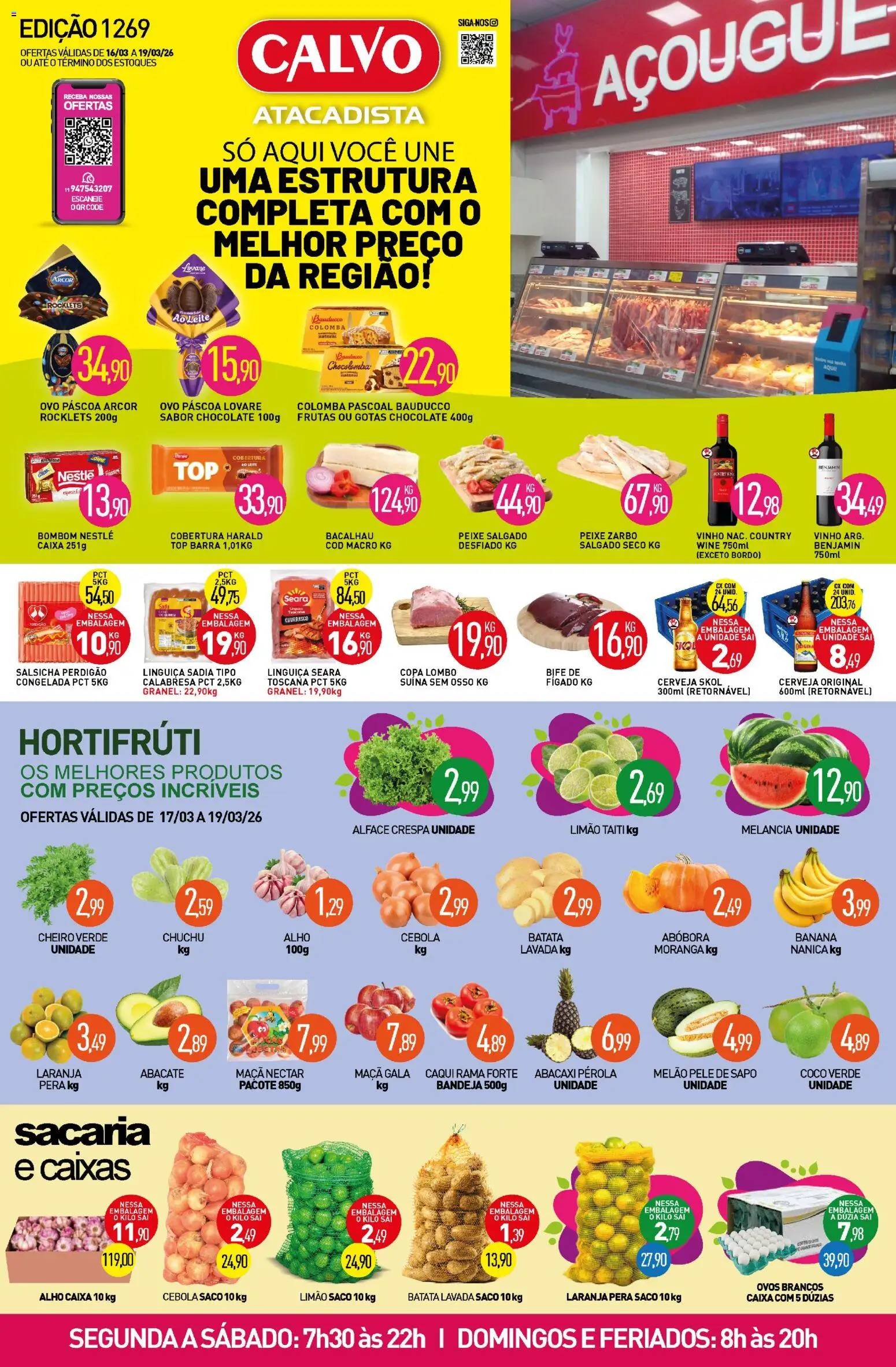 Pré-Visualização do folheto "Calvo Atacadista - Ofertas da semana" da loja Calvo Atacadista válido a partir de 16/03/2026 - Caixa, Peixe, Melancia, Leite, Copa, Batata, Caqui, Linguiça