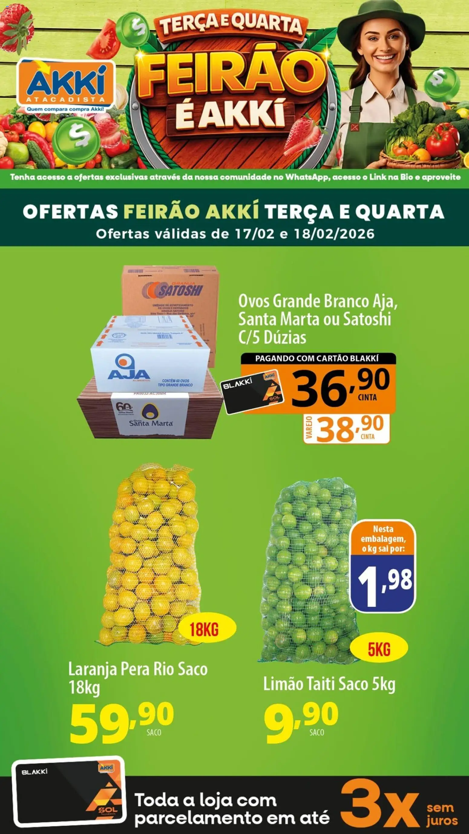 Pré-Visualização do folheto "Ofertas Feirão" da loja Akki Atacadista válido a partir de 17/02/2026 - Sal, Ovos, Pera