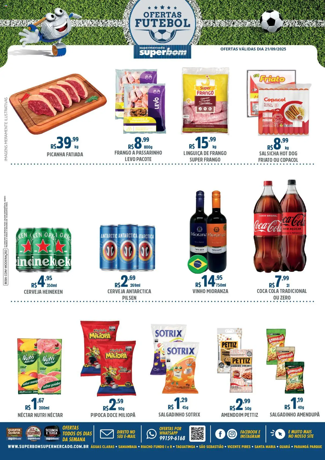 Superbom folheto "Ofertas Futebol" válido a partir de 21/09/2025 - número de página 1 - Heineken, Vinho, Amendoim, Salsicha, Picanha, Cerveja Heineken, Goiaba, Friato